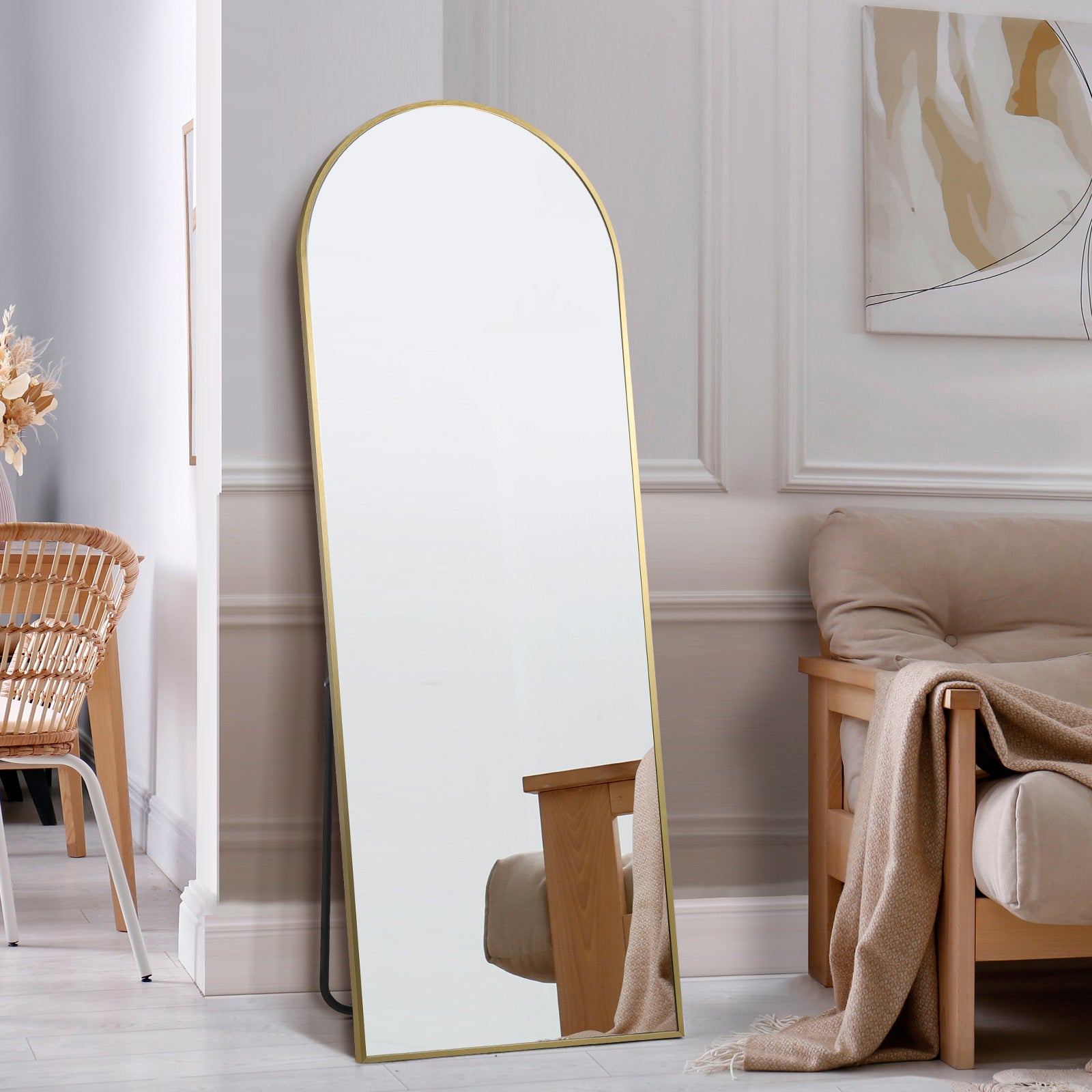 Oikiture 180x70cm Full Length Mirror Dressing Floor Mirrors Free Standing Gold - Sunyee