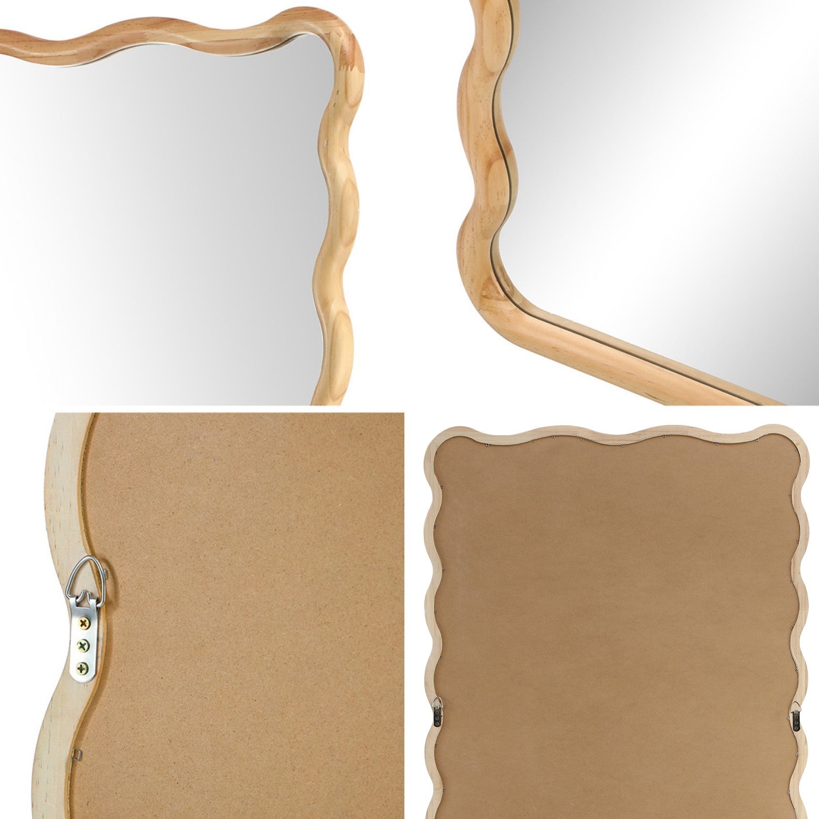 Oikiture Wooden Full Length Mirror 165x60cm Wavy Dressing Floor Mirrors - Sunyee