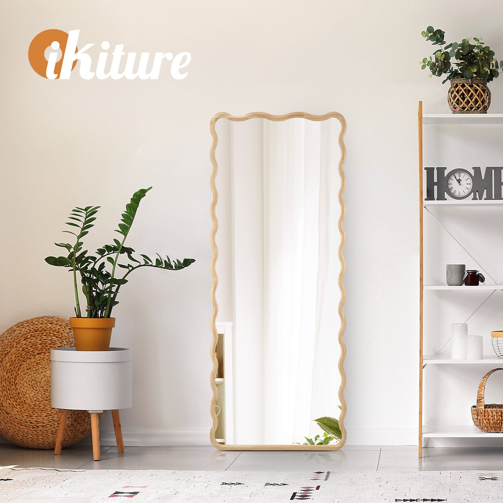Oikiture Wooden Full Length Mirror 165x60cm Wavy Dressing Floor Mirrors - Sunyee