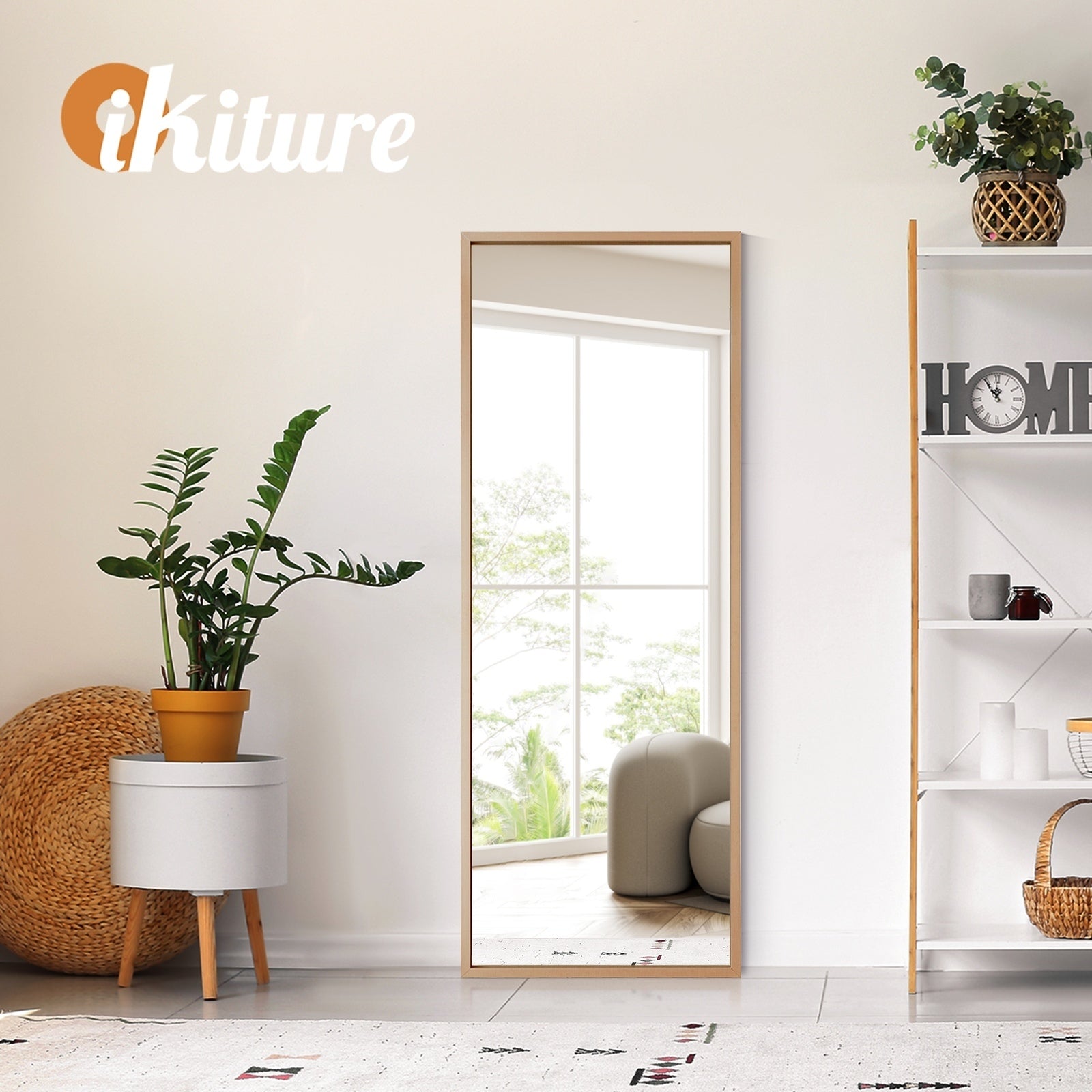 Oikiture Wood Full Length Mirror Rectangle Floor Mirrors Free Standing 166x60cm - Sunyee