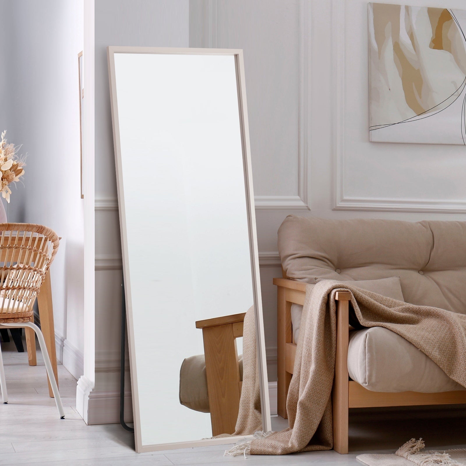 Oikiture Wooden Full Length Mirror 166x60cm Floor Mirrors Free Standing White - Sunyee