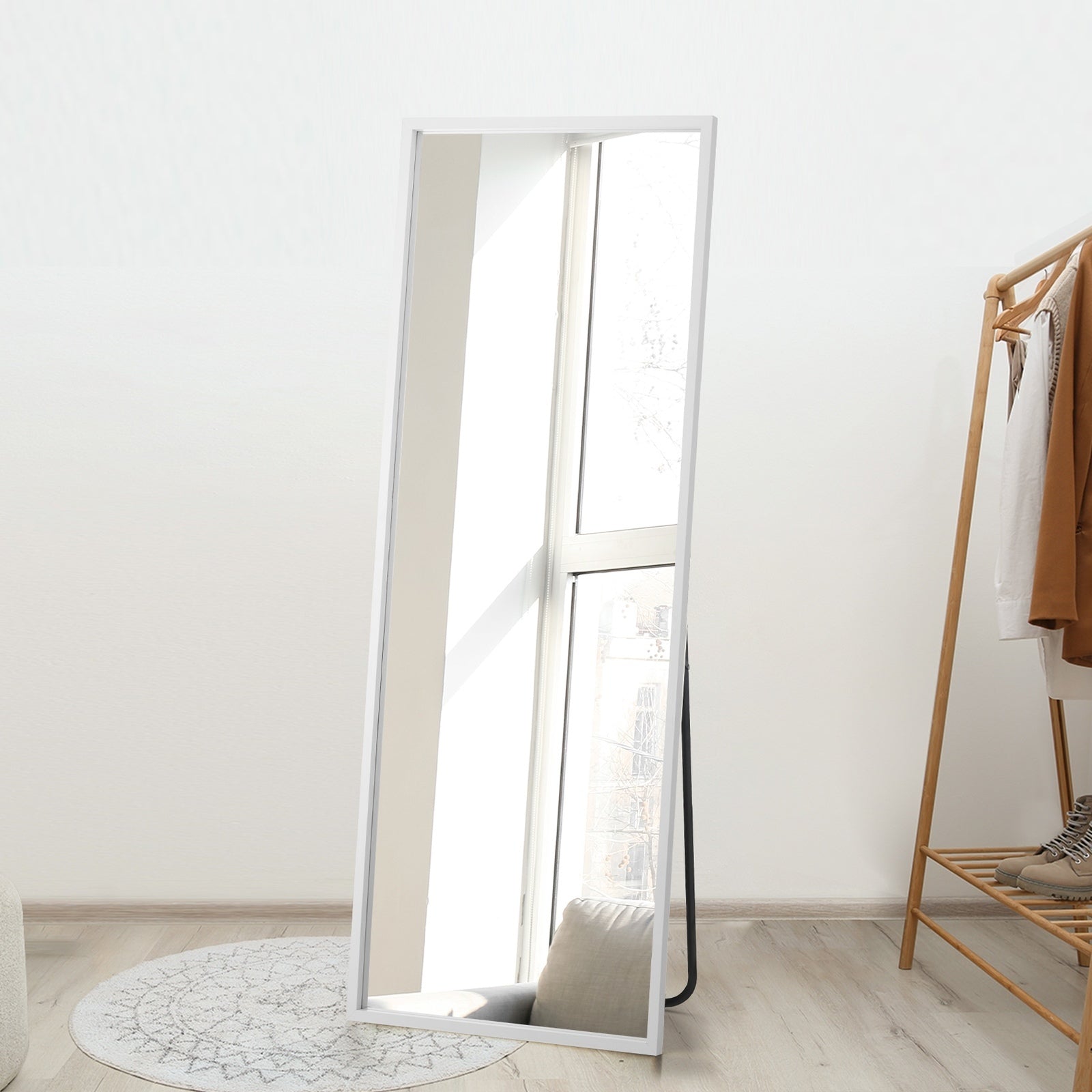 Oikiture Wooden Full Length Mirror 166x60cm Floor Mirrors Free Standing White - Sunyee