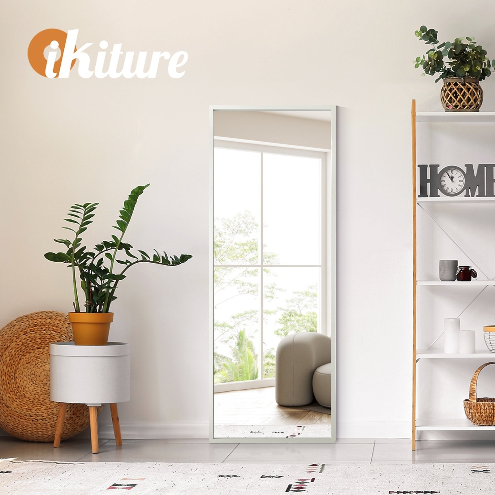 Oikiture Wooden Full Length Mirror 166x60cm Floor Mirrors Free Standing White - Sunyee