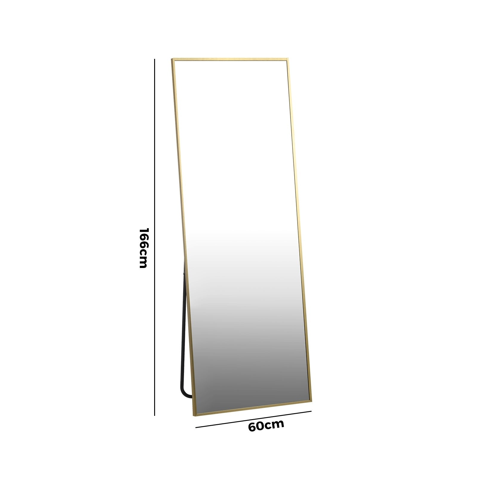 Oikiture Full Length Mirror Rectangle Dressing Floor Mirrors 166x60cm Gold - Sunyee