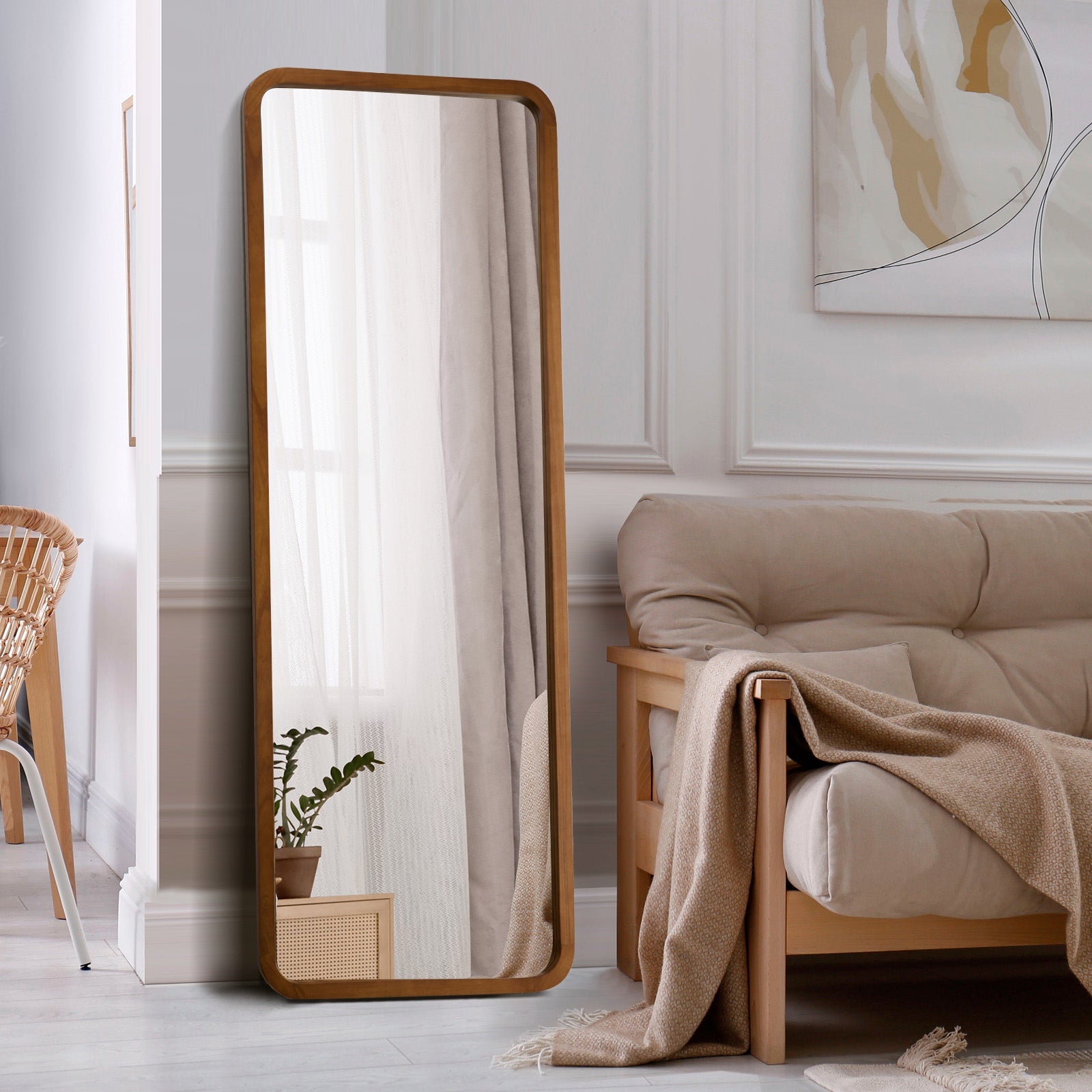 Oikiture Full Length Mirror 166x60cm Rectangle Dressing Floor Mirrors Walnut - Sunyee