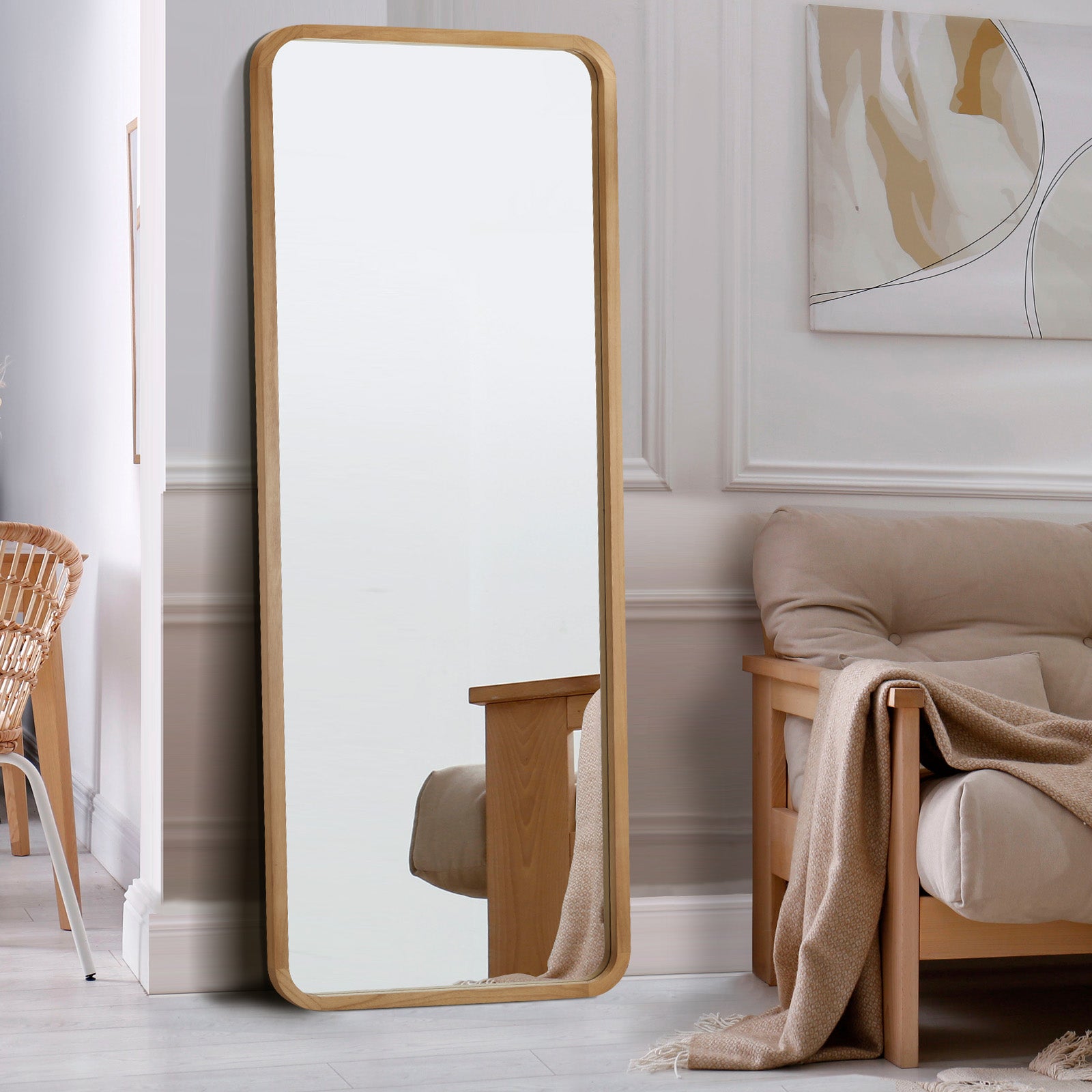 Oikiture Wooden Full Length Mirror 180x70cm Rectangle Dressing Floor Mirrors - Sunyee