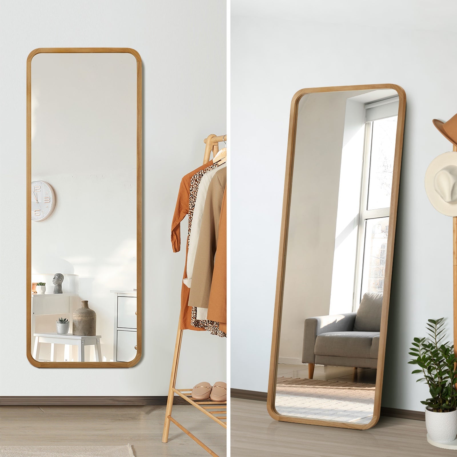 Oikiture Wooden Full Length Mirror 180x70cm Rectangle Dressing Floor Mirrors - Sunyee