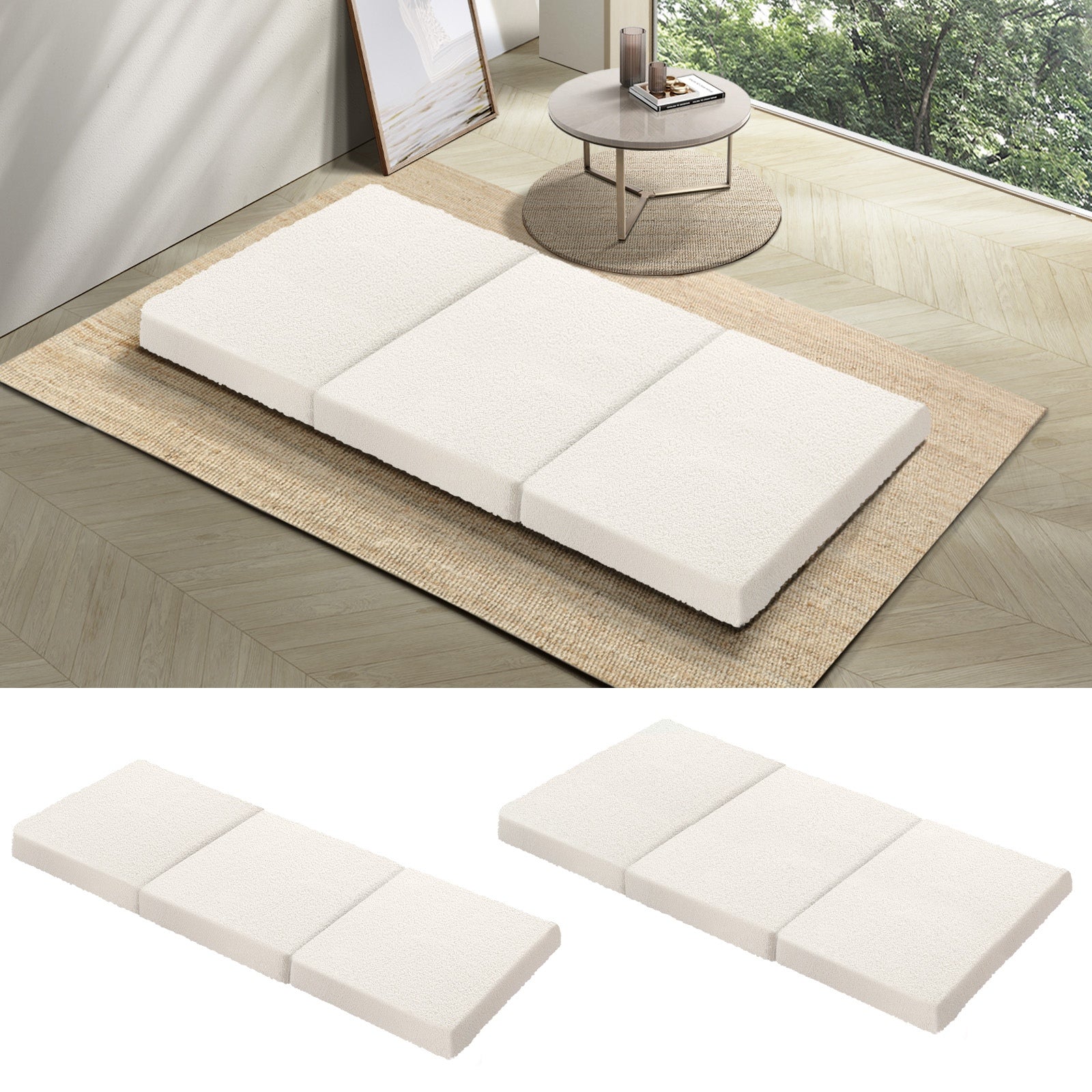 Bedra Sherpa Folding Foam Mattress Fleece Portable Foldable Camping Sofa Bed - Sunyee