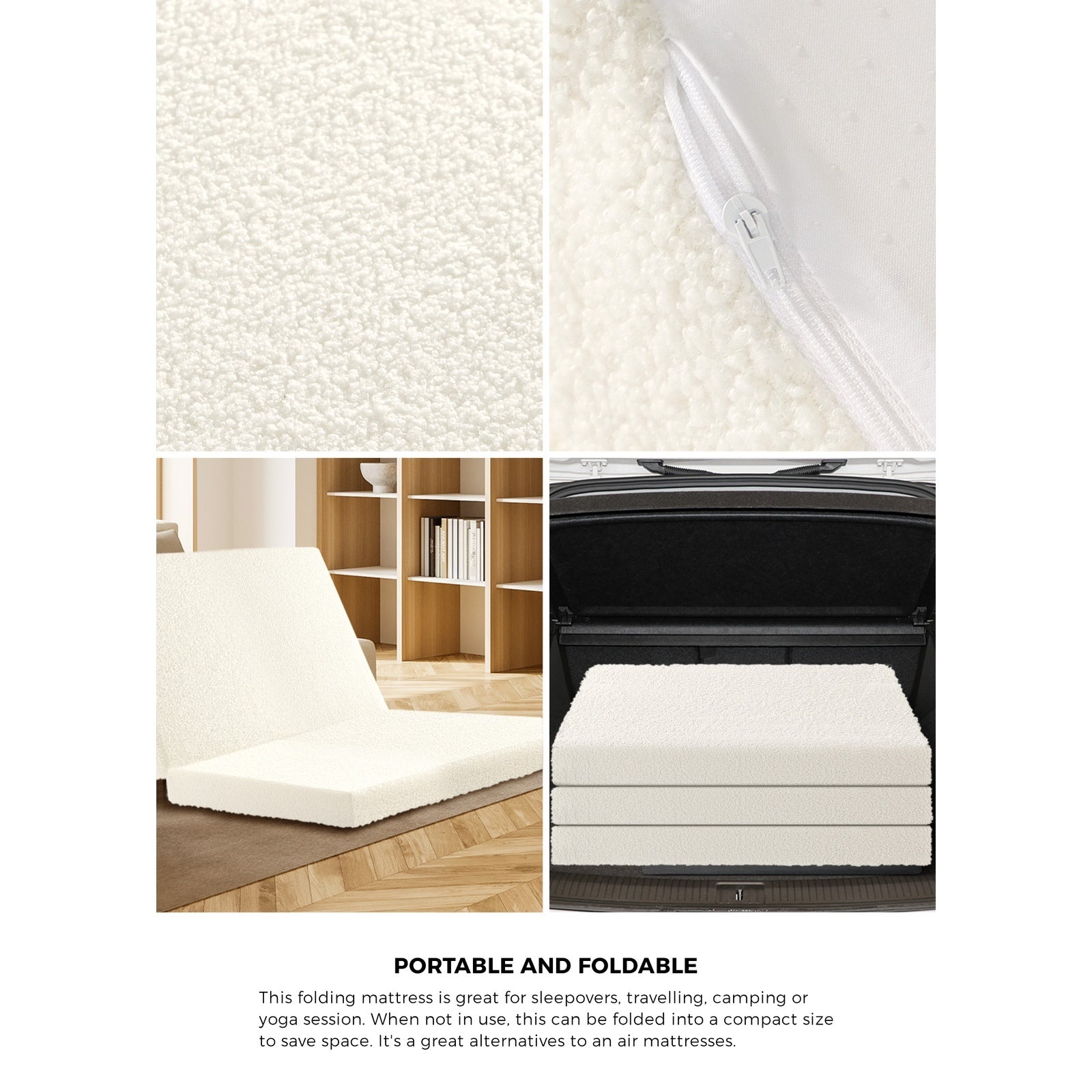 Bedra Sherpa Folding Foam Mattress Fleece Portable Foldable Camping Sofa Bed - Sunyee