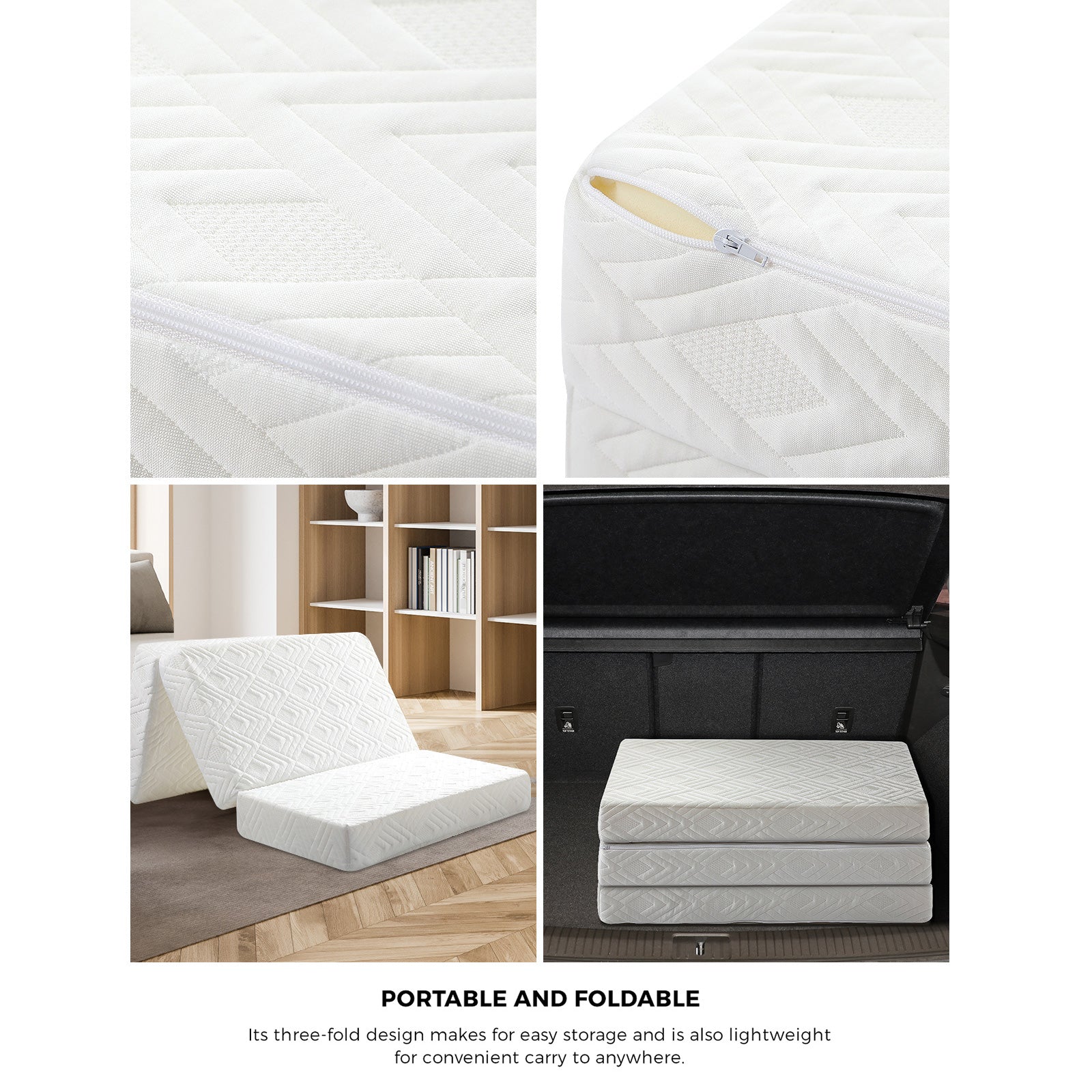 Bedra Folding Mattress 3-Fold Foldable Foam Mattresses Bed Mat White - Sunyee
