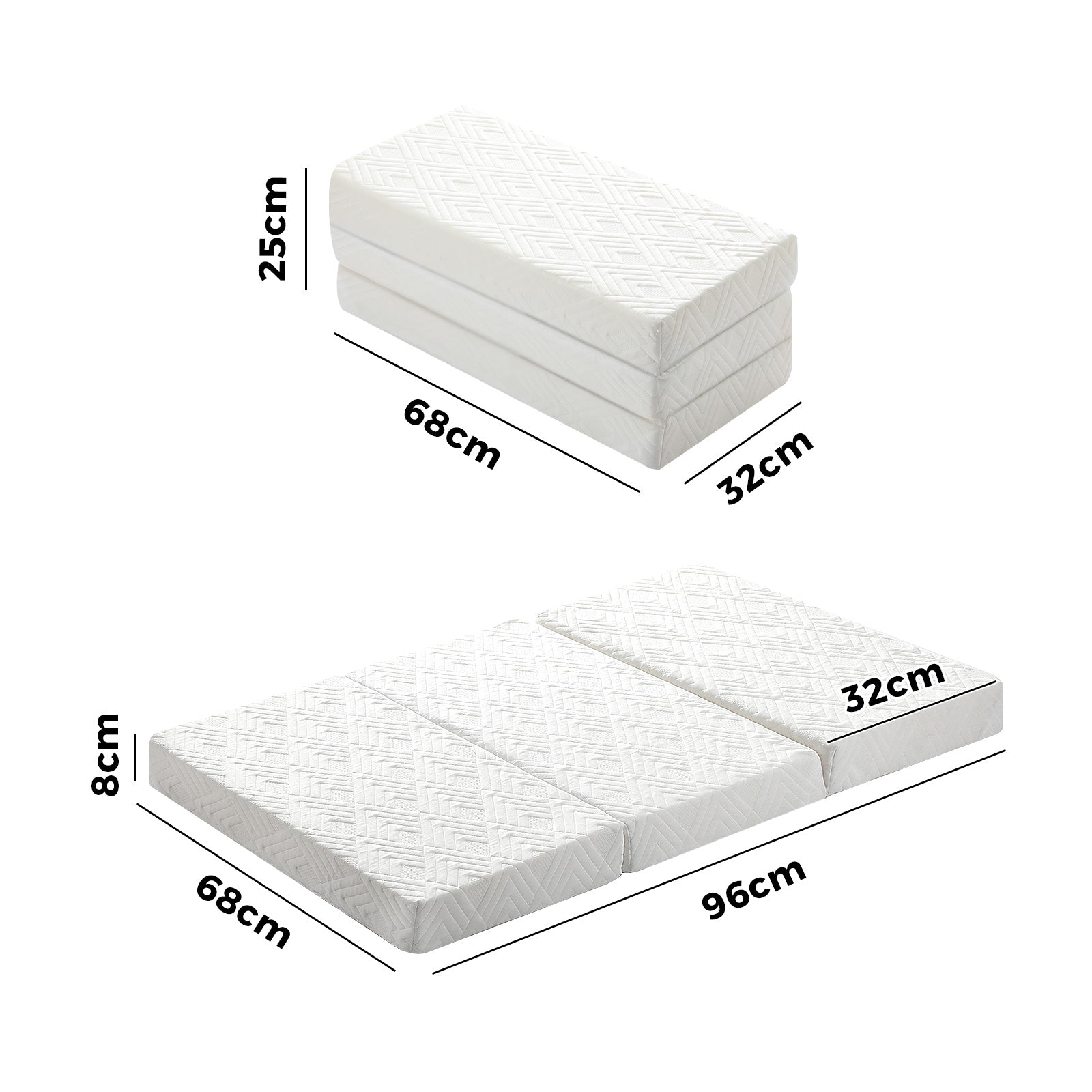 Bedra Folding Mattress 3-Fold Foldable Foam Mattresses Bed Mat White - Sunyee