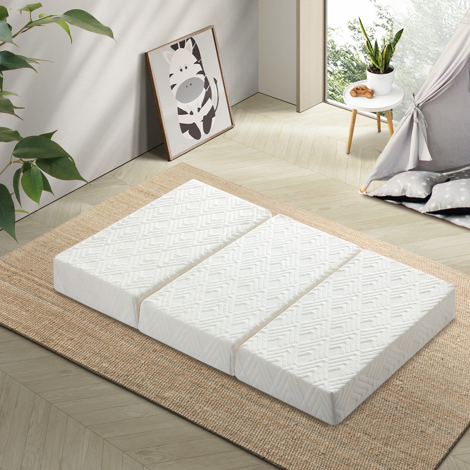 Bedra Folding Mattress 3-Fold Foldable Foam Mattresses Bed Mat White - Sunyee