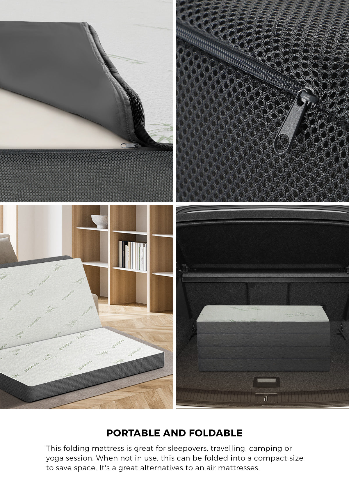 Bedra Foldable Mattress Bamboo 4 Fold Folding Mattresses Camping Floor Cushion - Sunyee