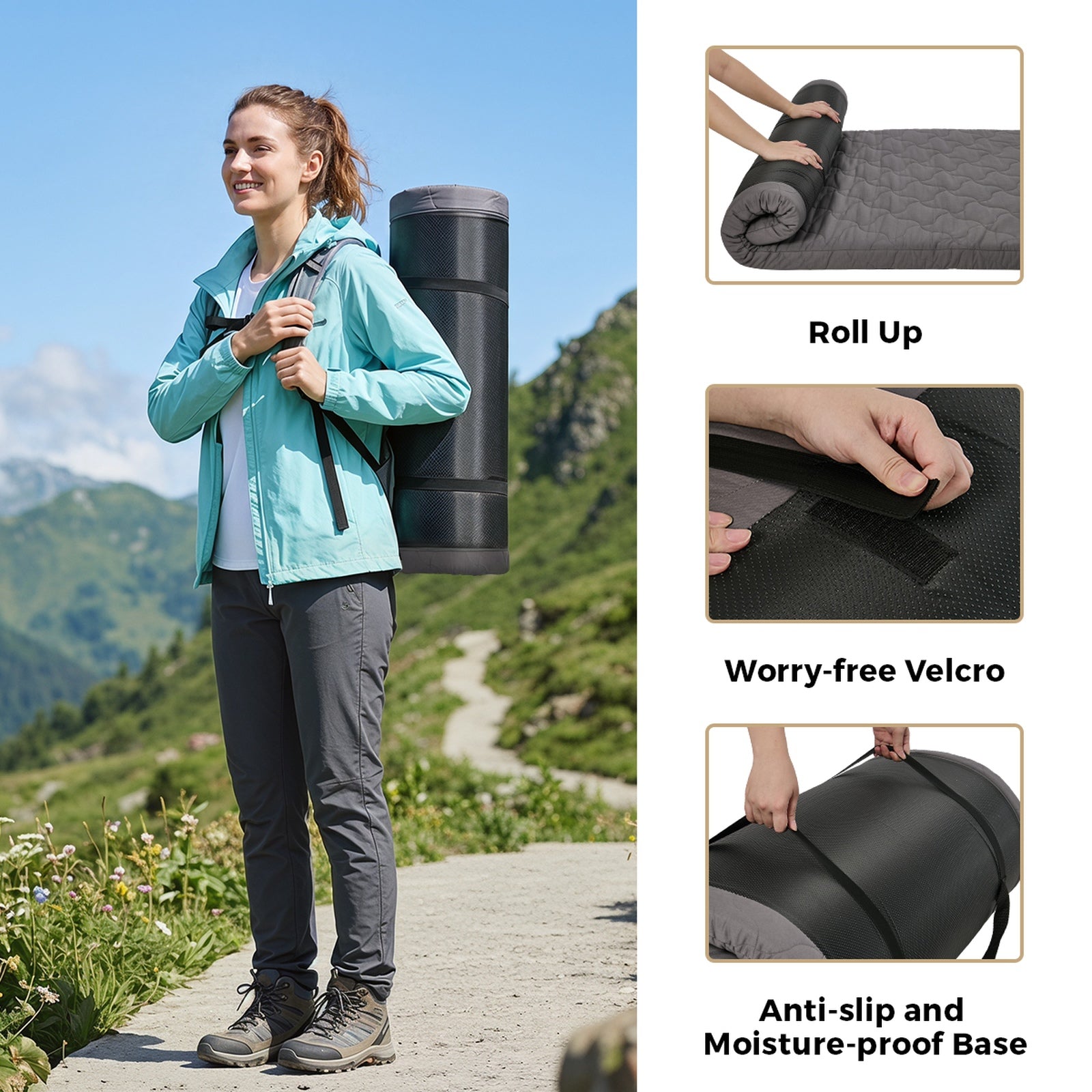 Bedra Roll Up Floor Mattress Portable Camping Mat Tatami with Carry Handle Grey