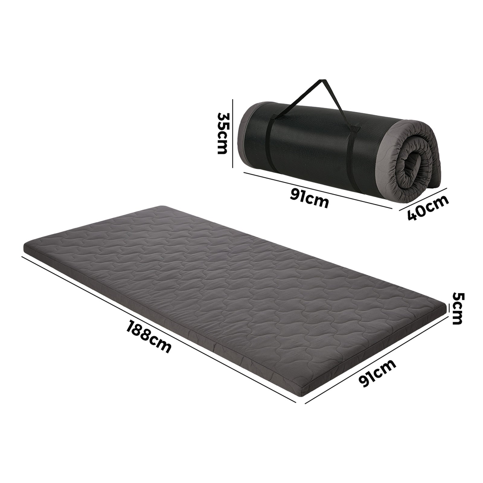 Bedra Roll Up Floor Mattress Portable Camping Mat Tatami with Carry Handle Grey