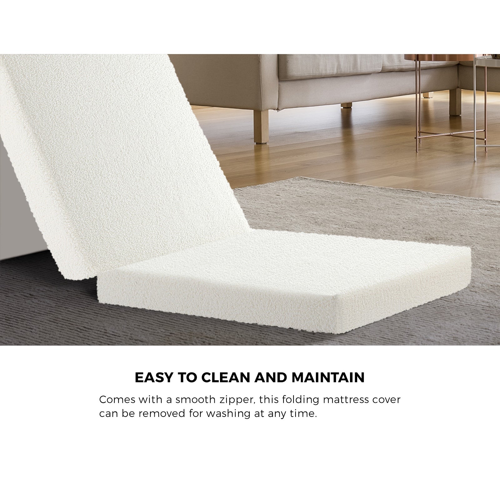 Bedra Folding Mattress Sherpa Fleece Foam 3-fold Foldable Floor Sofa Bed Single - Sunyee