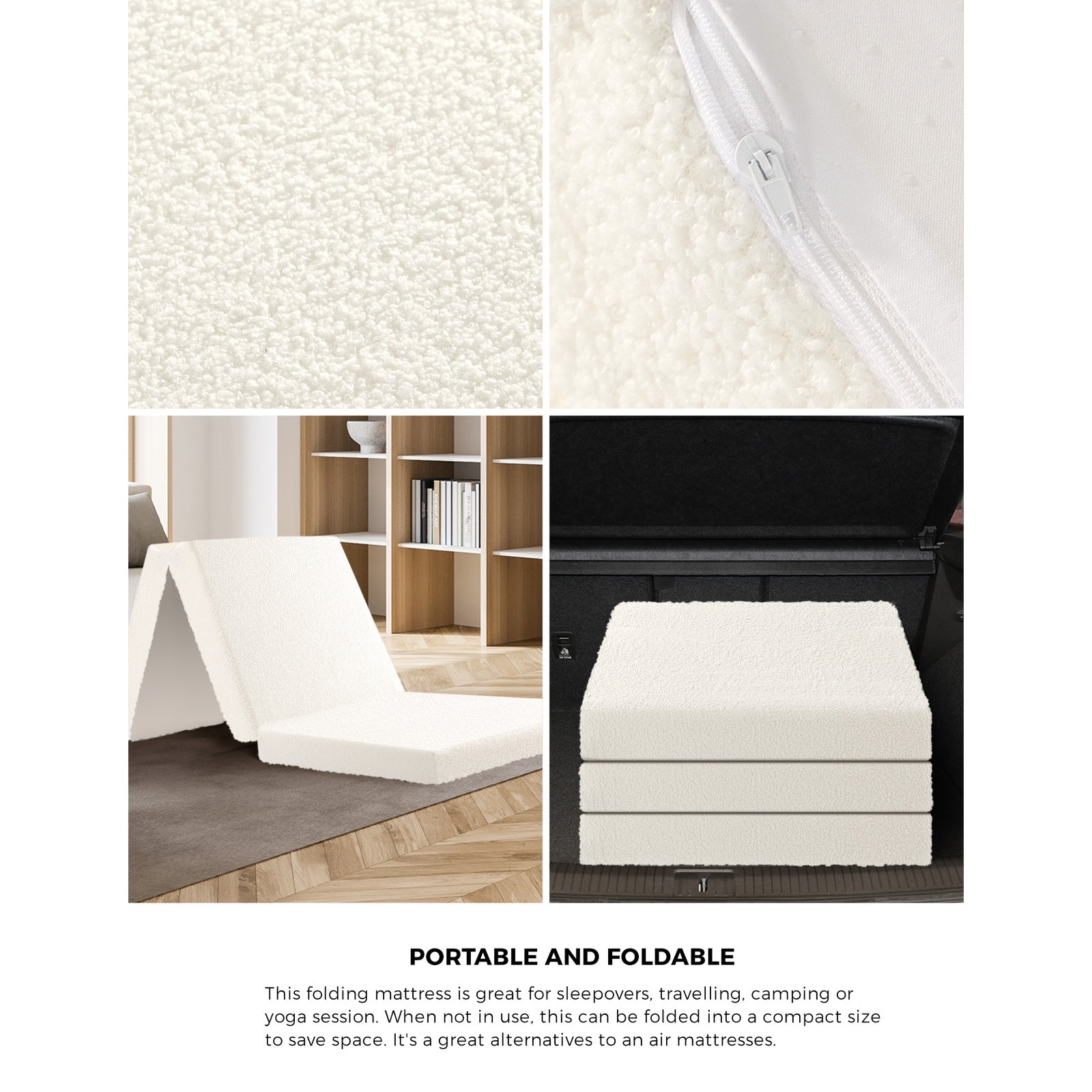 Bedra Folding Mattress Sherpa Fleece Foam 3-fold Foldable Floor Sofa Bed Single - Sunyee