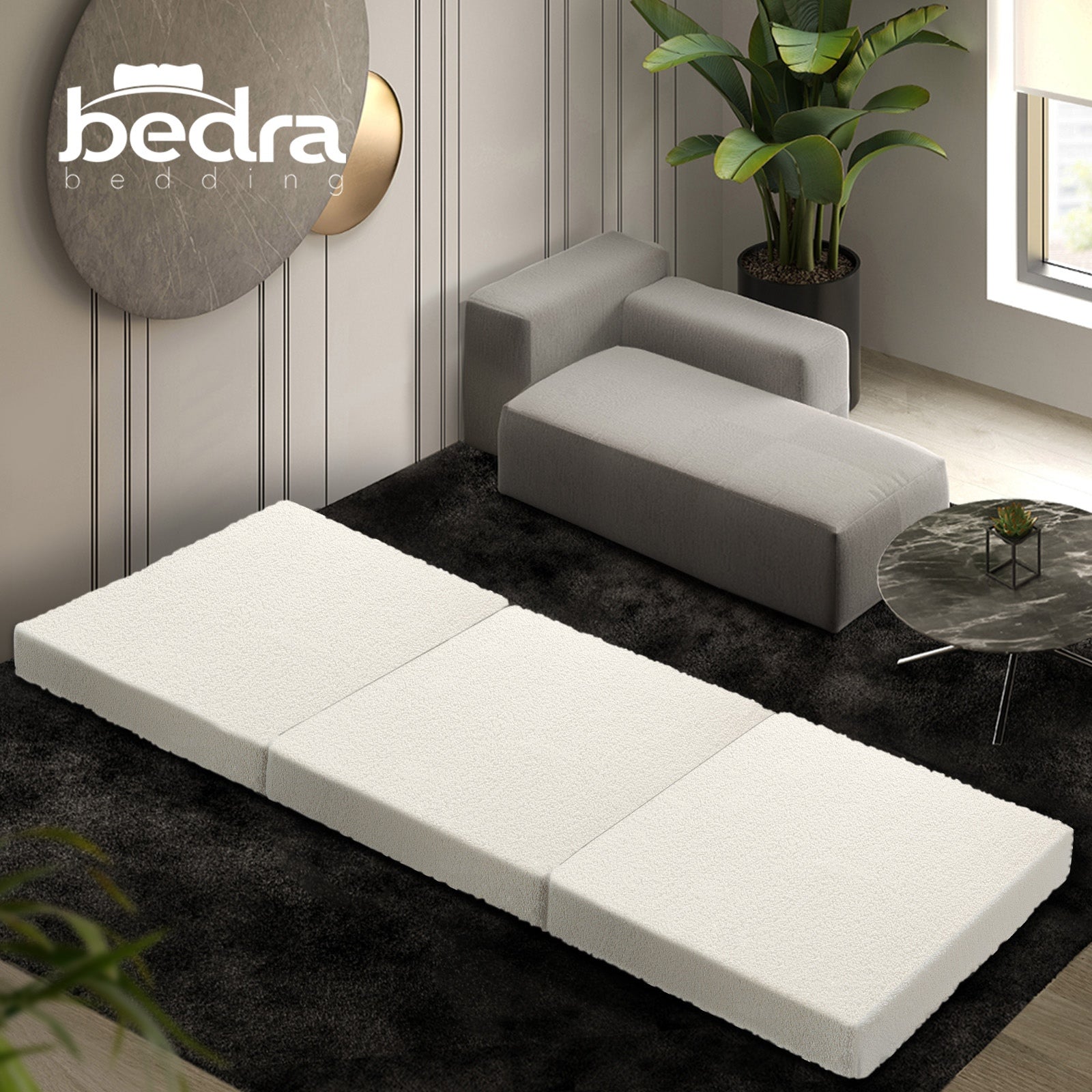 Bedra Folding Mattress Sherpa Fleece Foam 3-fold Foldable Floor Sofa Bed Single - Sunyee