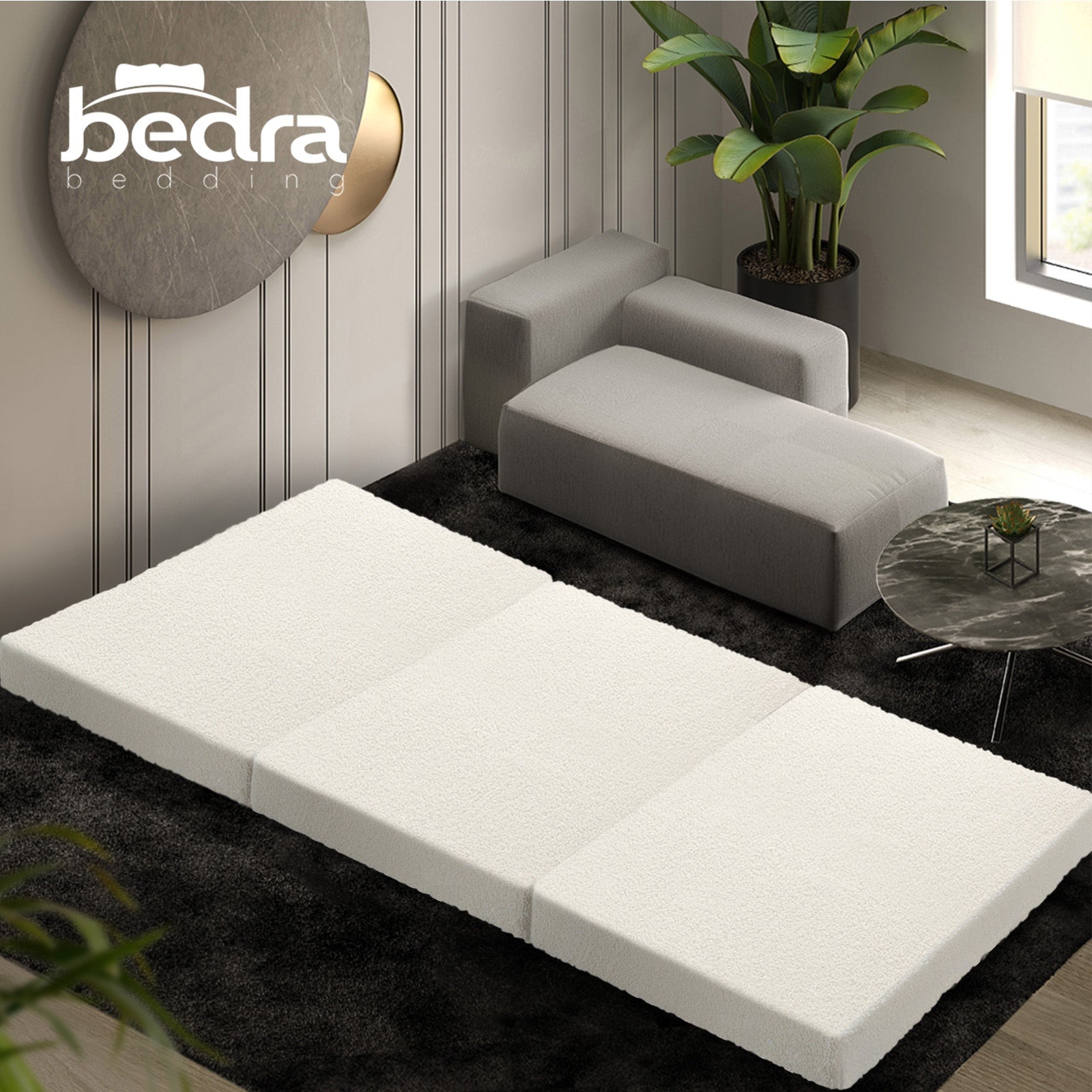 Bedra Folding Foam Mattress Sherpa Fleece Portable 3-fold Foldable Bed Double - Sunyee