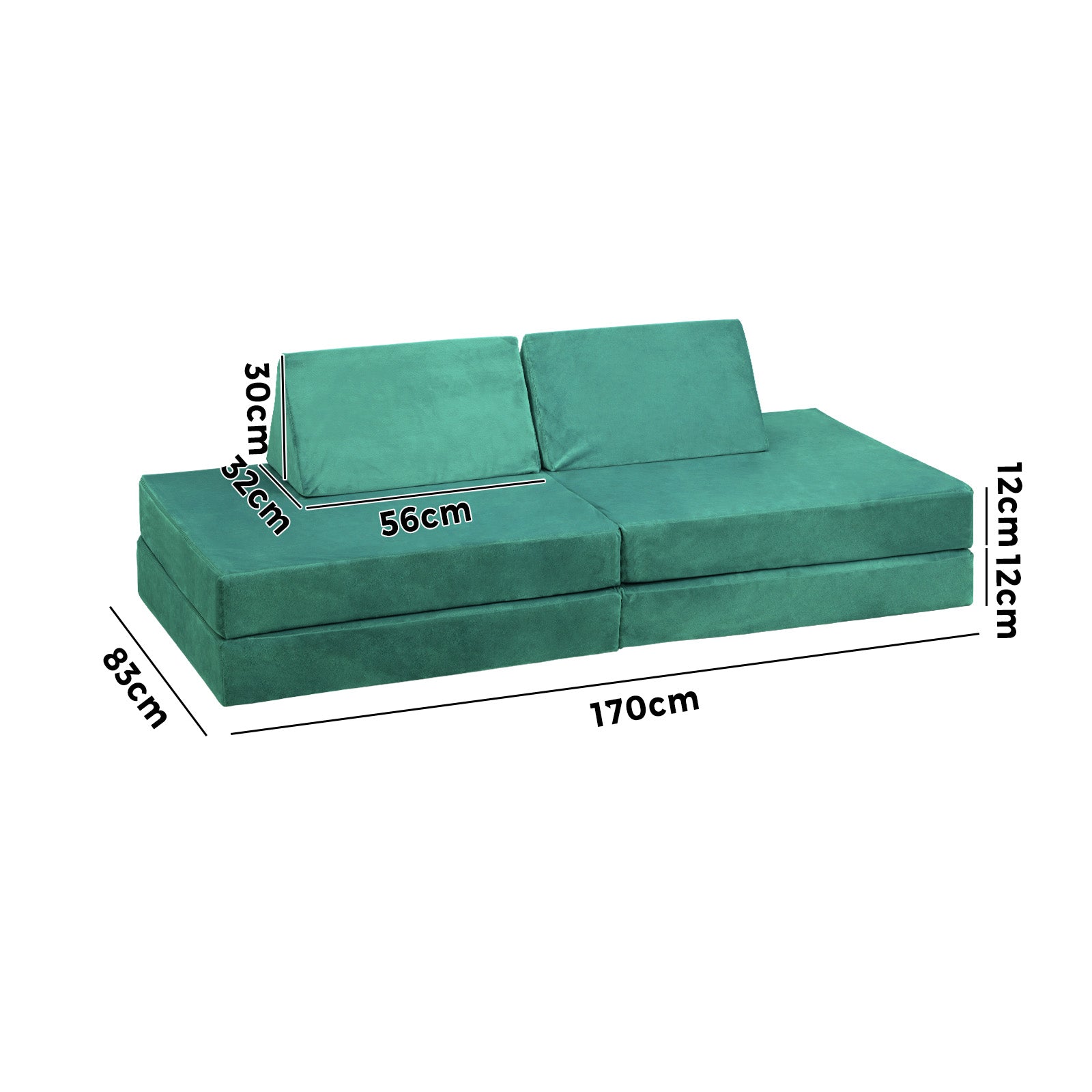 Oikiture 4Pcs Kids Play Couch Modular Lounge Cushion Convertible Playset Green - Sunyee