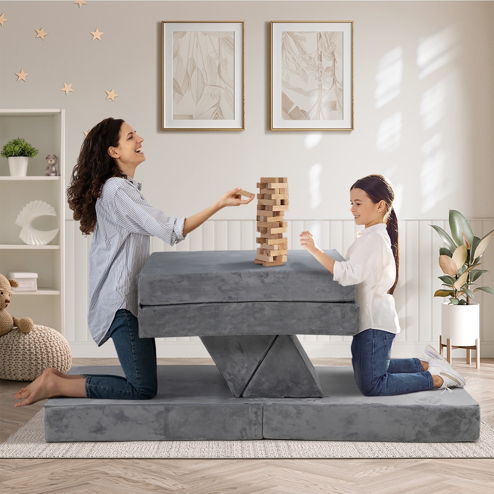 Oikiture 4Pcs Kids Sofa Play Couch Modular Lounge Cushion Convertible Playset - Sunyee