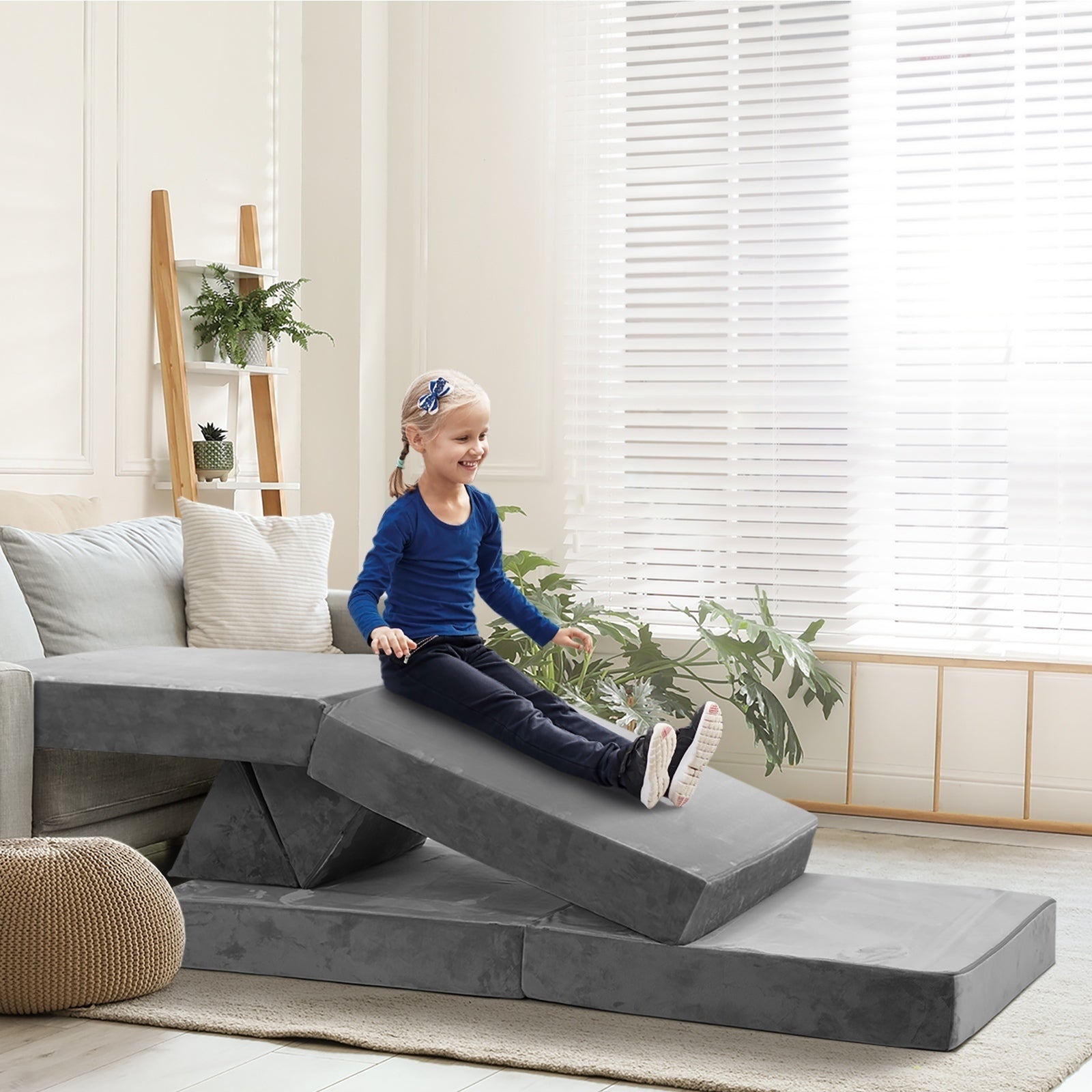 Oikiture 4Pcs Kids Sofa Play Couch Modular Lounge Cushion Convertible Playset - Sunyee