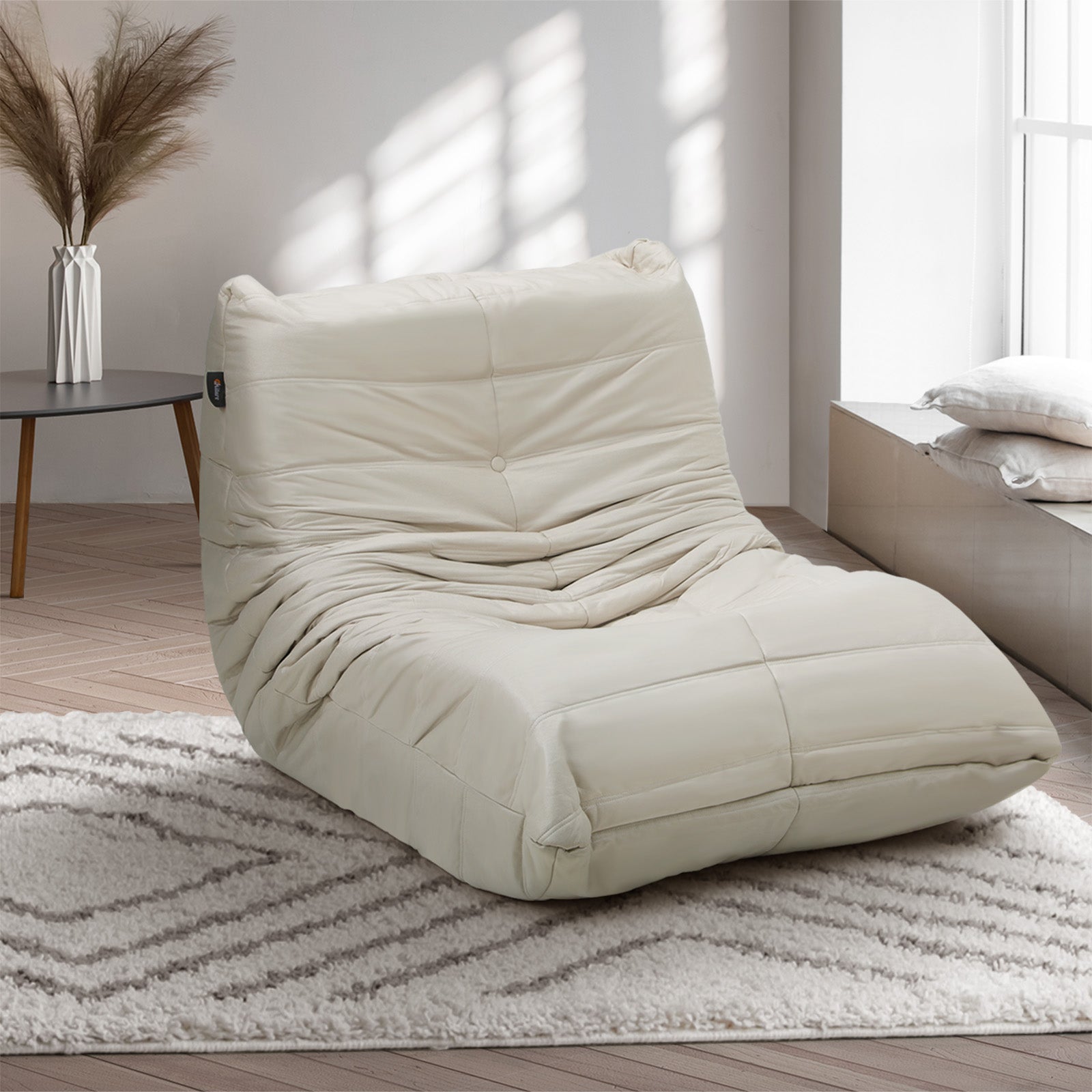 Oikiture Floor Sofa Accent Chair Lazy Couch Leisure Lounge Foam Pouffe Beige - Sunyee