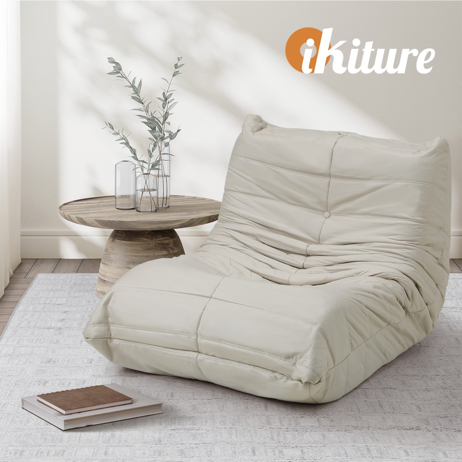 Oikiture Floor Sofa Accent Chair Lazy Couch Leisure Lounge Foam Pouffe Beige - Sunyee