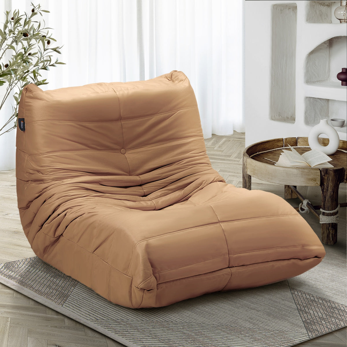 Oikiture Floor Sofa Accent Chair Lazy Couch Lounge Recliner Brown Polyester - Sunyee