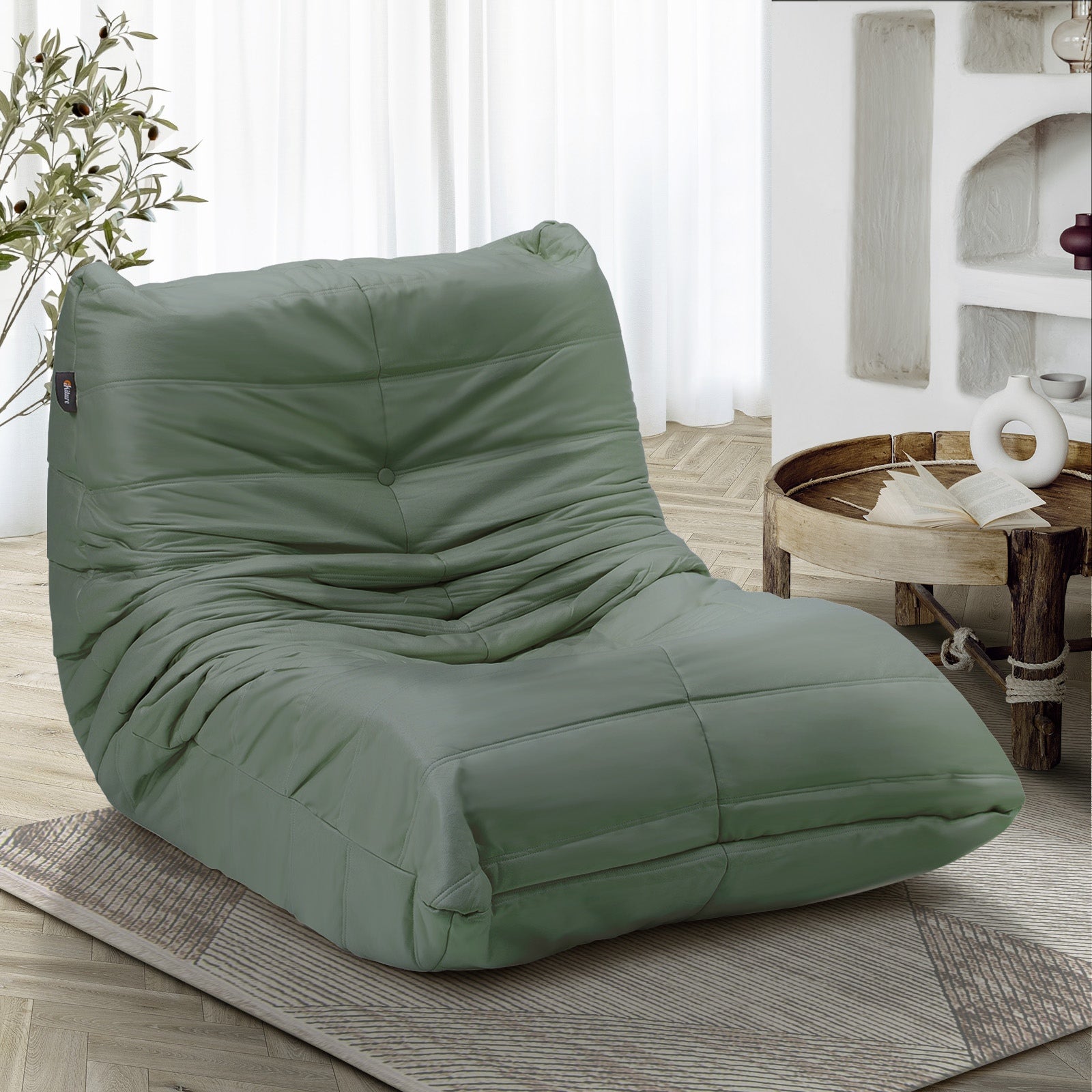 Oikiture Floor Sofa Accent Chair Lazy Couch Lounge Recliner Green Polyester - Sunyee