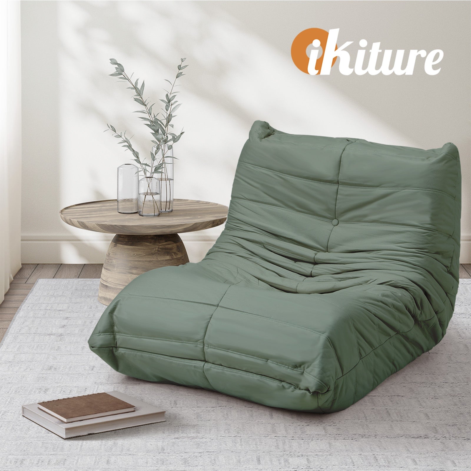 Oikiture Floor Sofa Accent Chair Lazy Couch Lounge Recliner Green Polyester - Sunyee