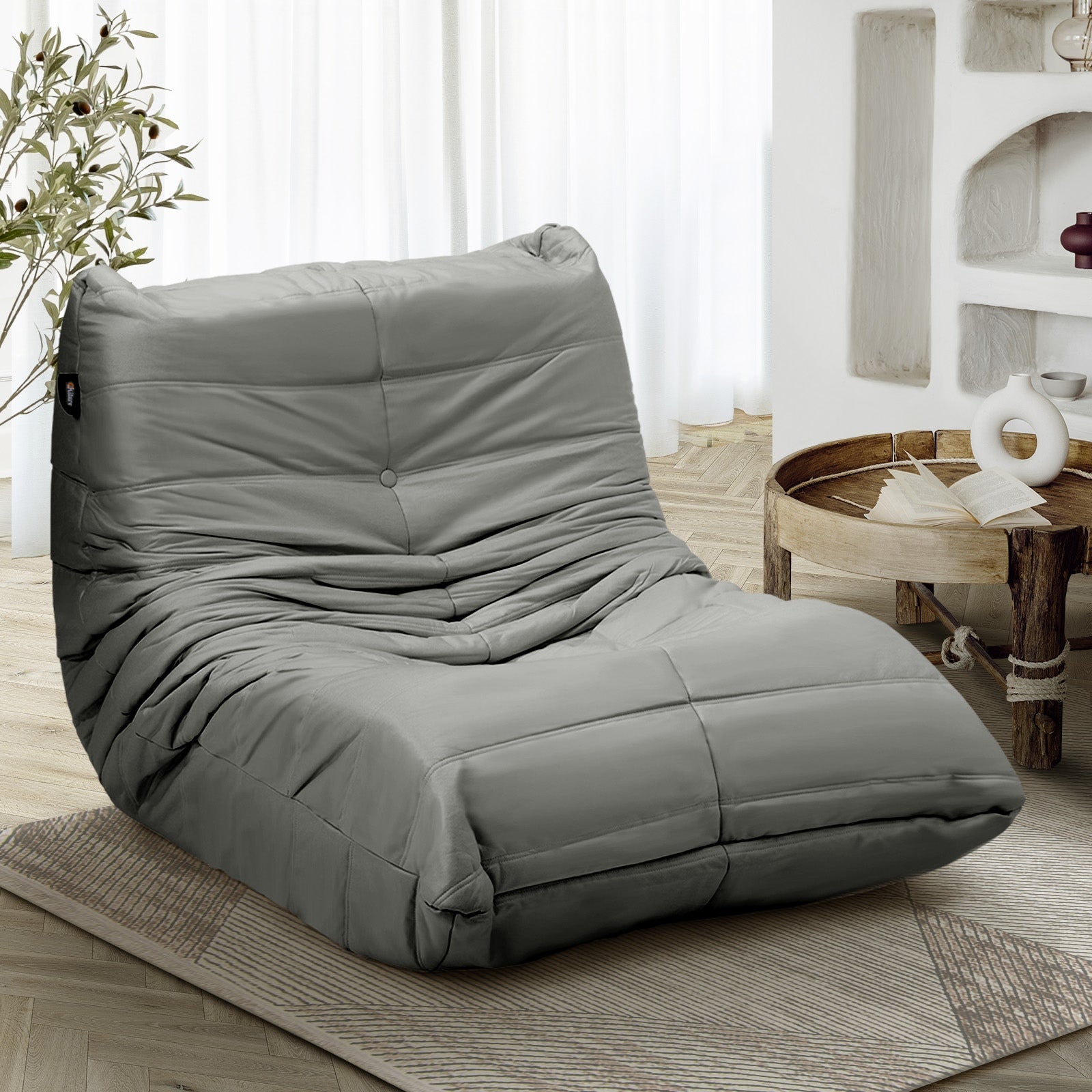 Oikiture Floor Sofa Accent Chair Lazy Couch Lounge Recliner Grey Polyester - Sunyee