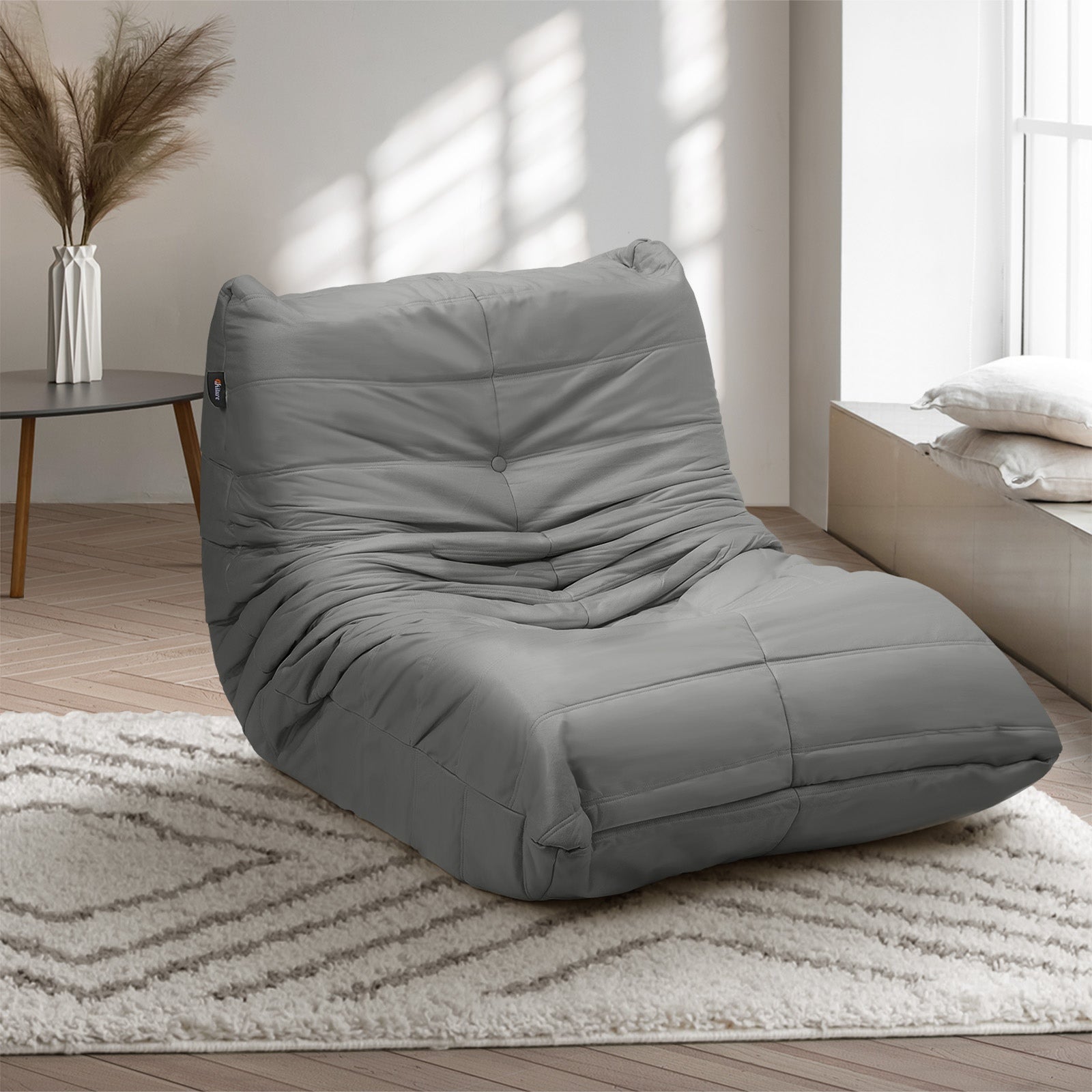Oikiture Floor Sofa Accent Chair Lazy Couch Lounge Recliner Grey Polyester - Sunyee