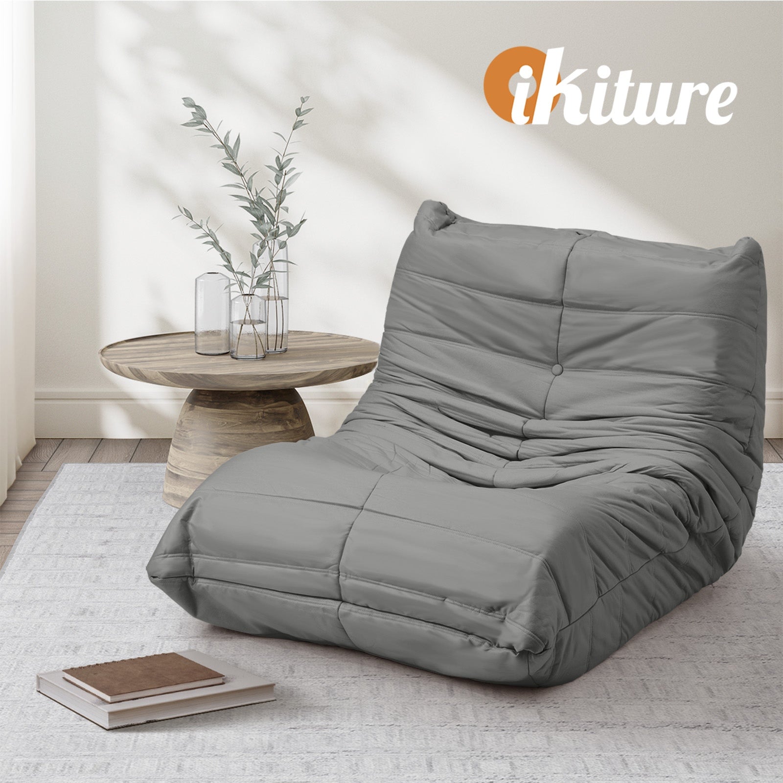 Oikiture Floor Sofa Accent Chair Lazy Couch Lounge Recliner Grey Polyester - Sunyee