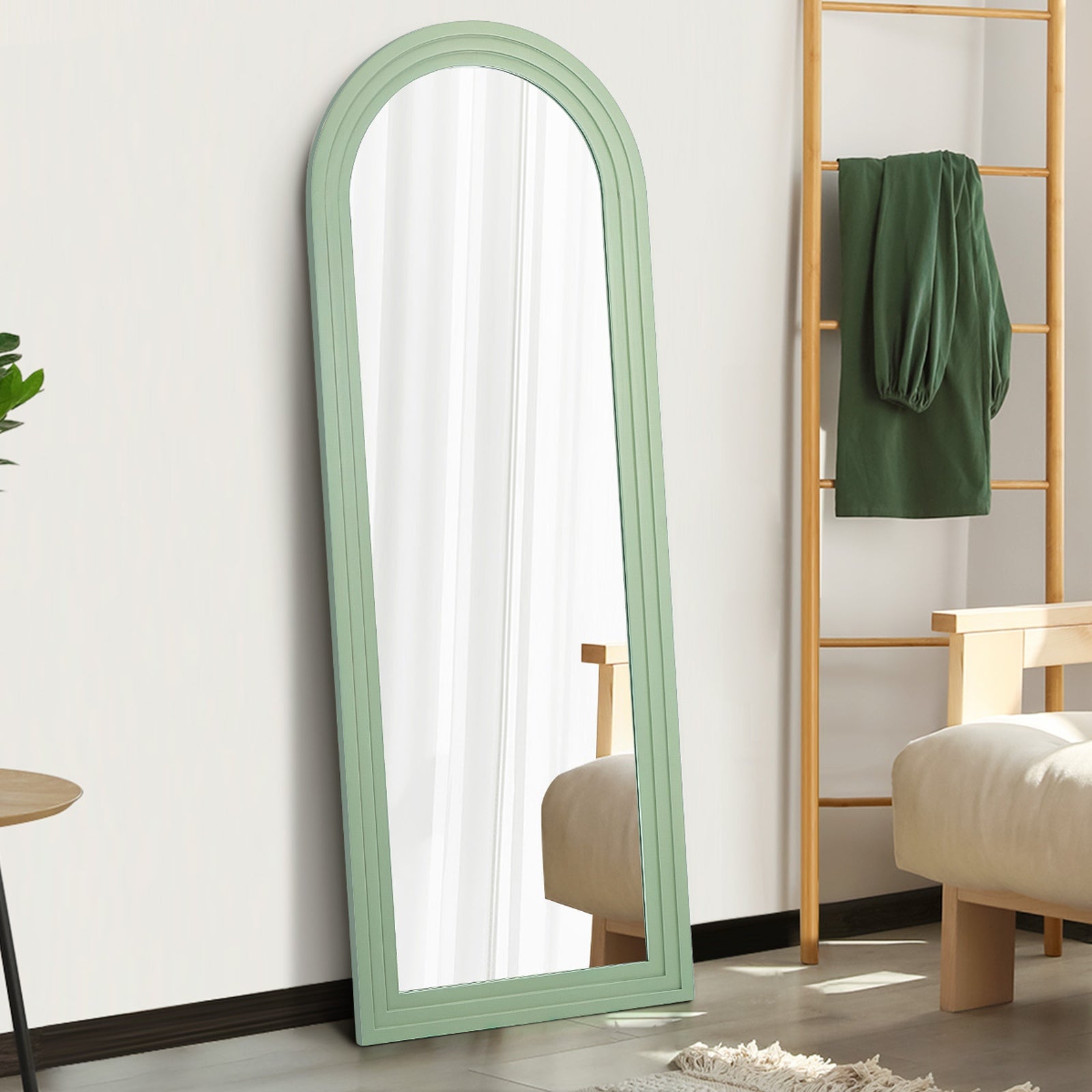 Oikiture Full Length Arch Mirror 165x60cm Green Wood Wall Mounted Home Decor - Sunyee