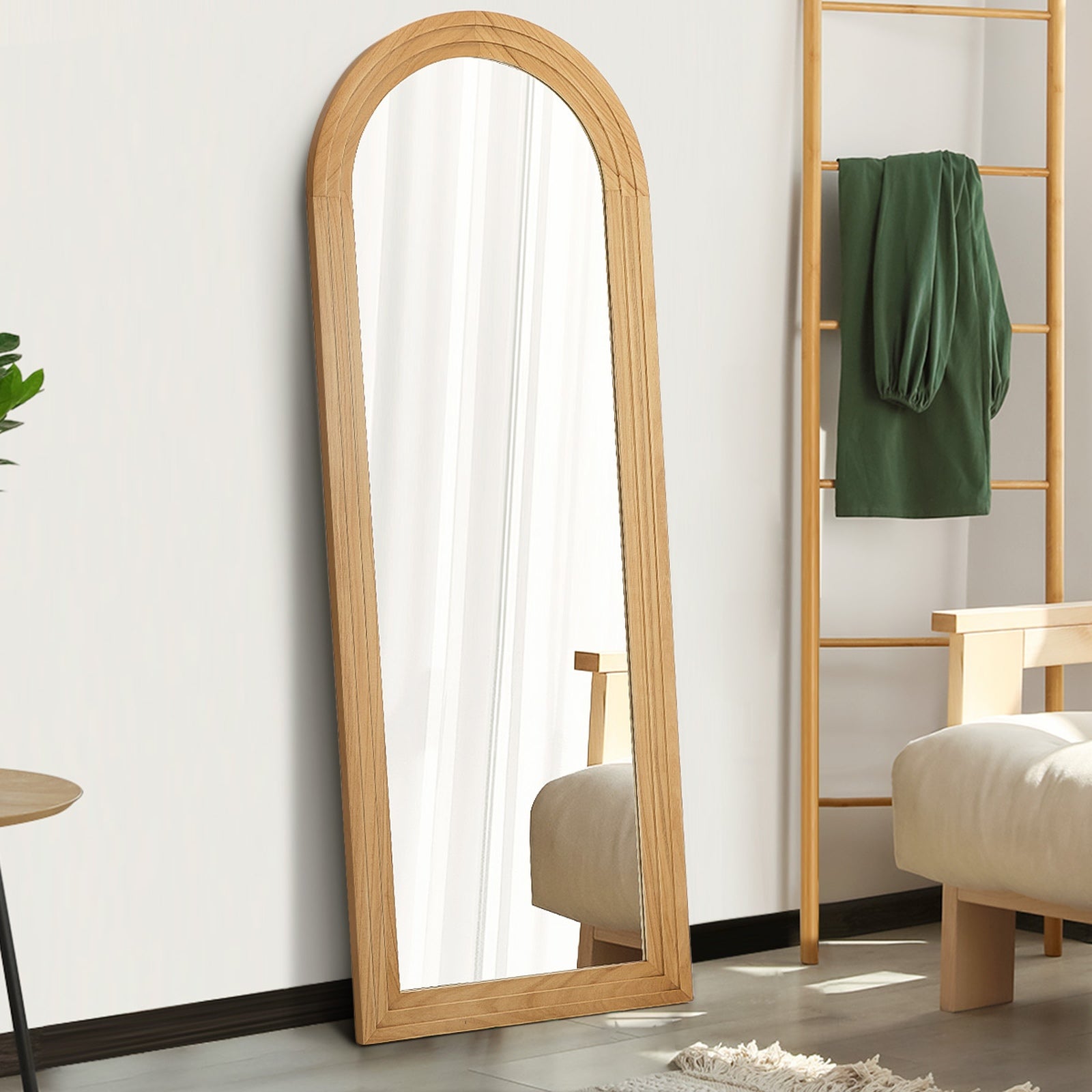 Oikiture Full Length Arch Mirror 165x60cm Natural Wood Wall Mounted Home Decor - Sunyee