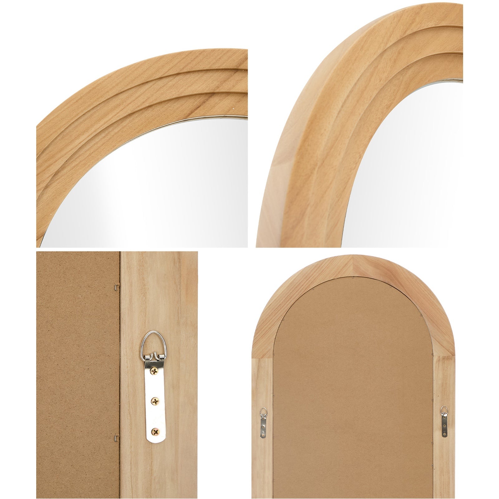 Oikiture Full Length Arch Mirror 165x60cm Natural Wood Wall Mounted Home Decor - Sunyee