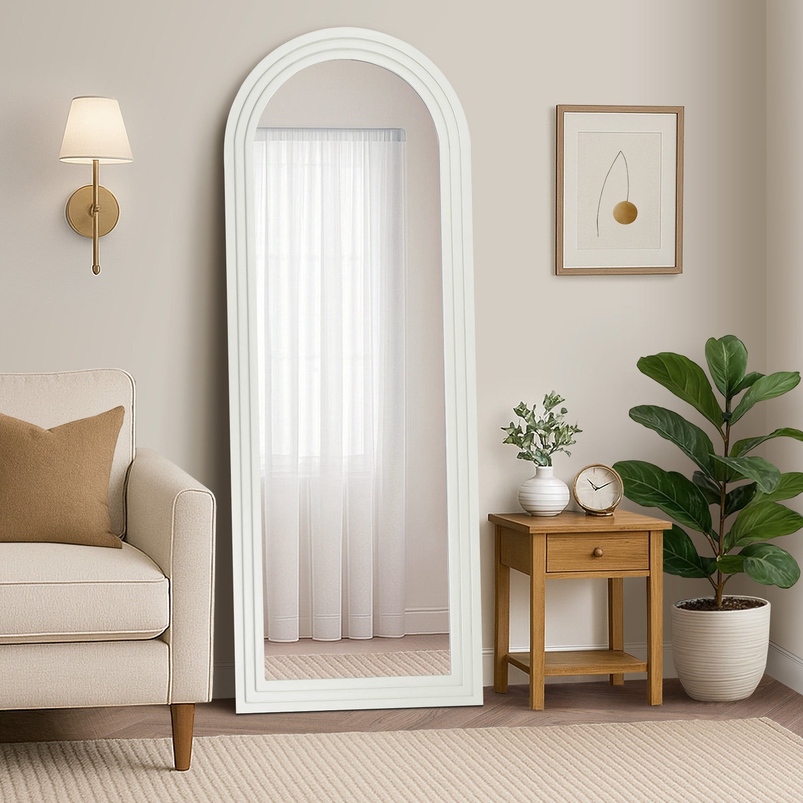 Oikiture Full Length Arch Mirror 165x60cm White Wood Wall Mounted Home Decor - Sunyee
