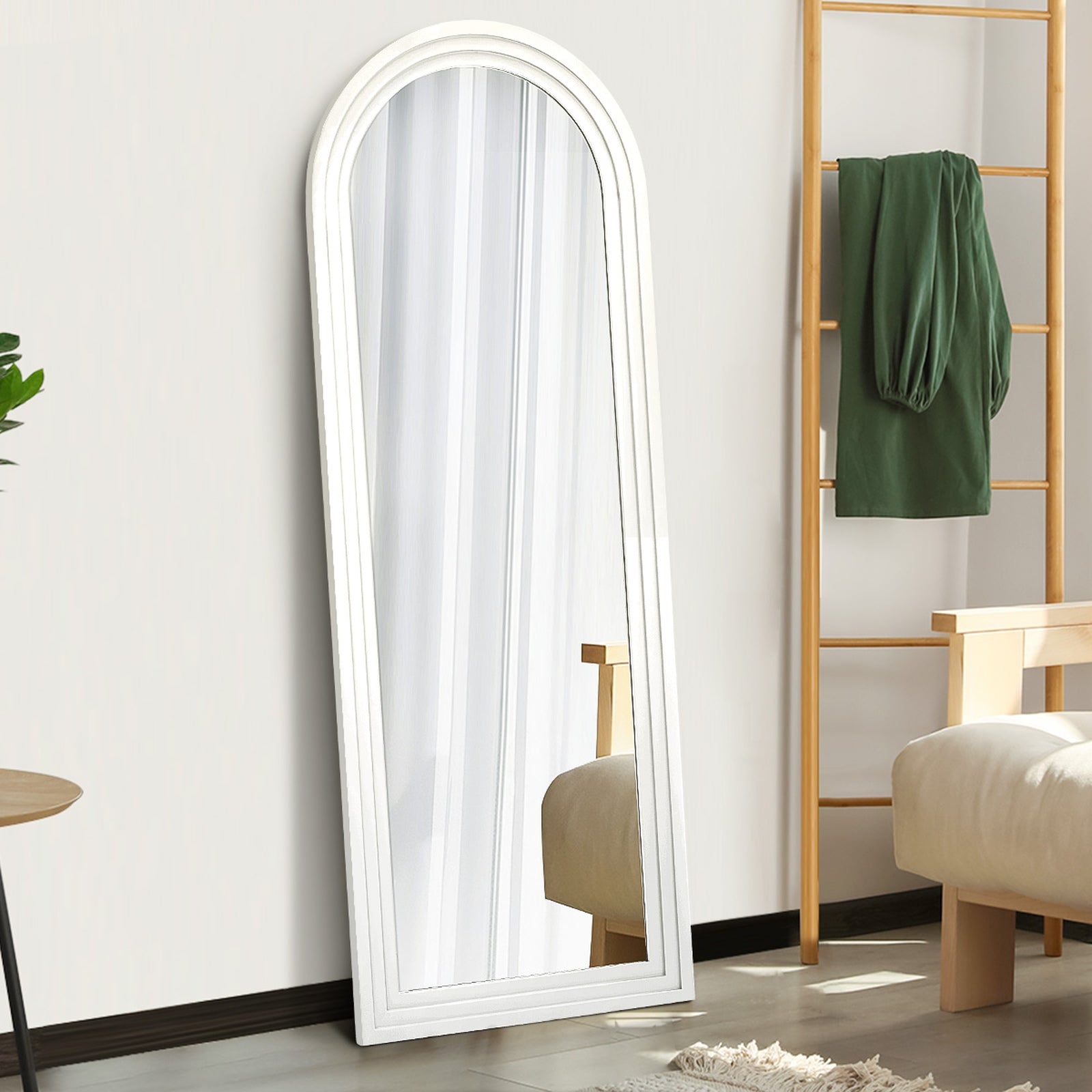 Oikiture Full Length Arch Mirror 165x60cm White Wood Wall Mounted Home Decor - Sunyee
