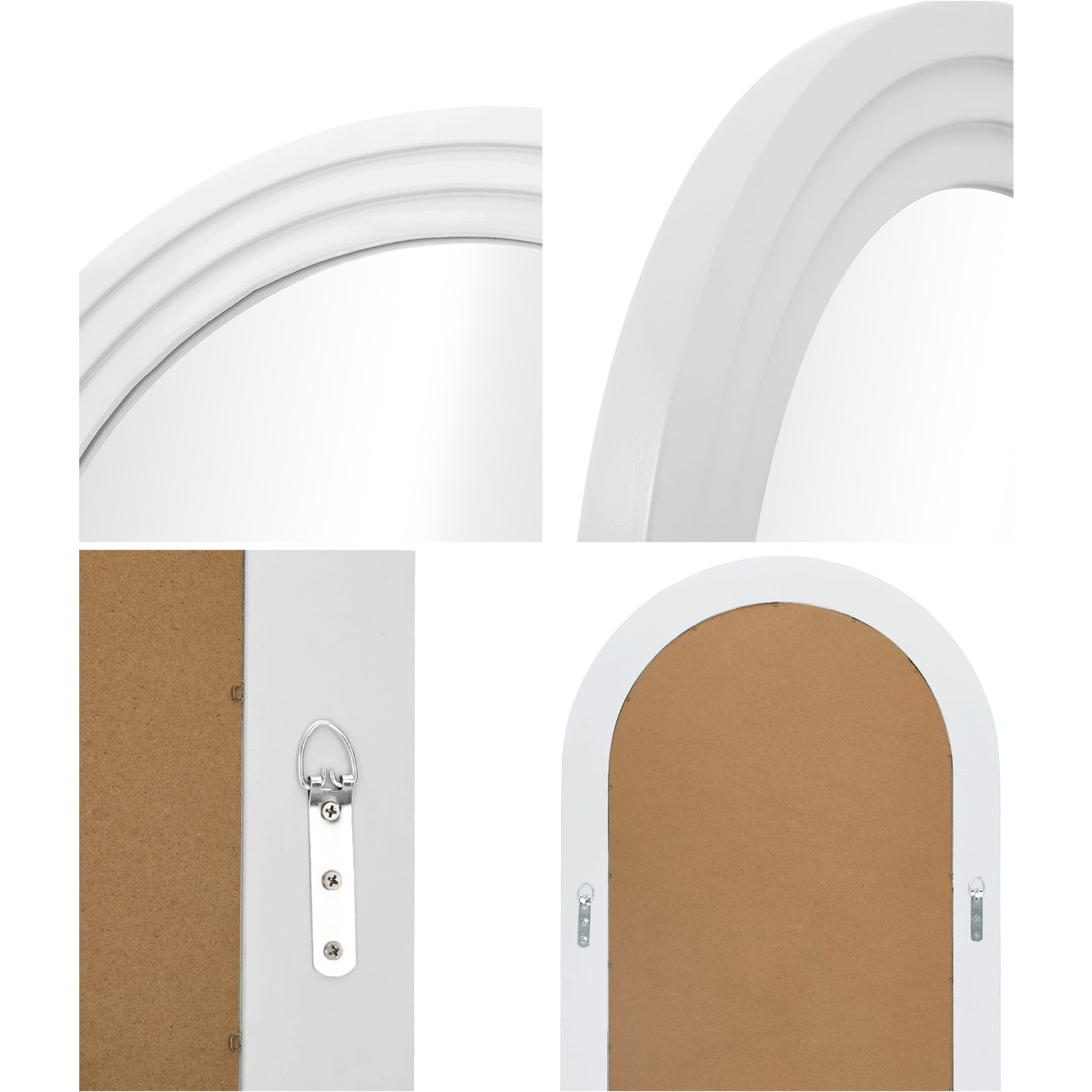 Oikiture Full Length Arch Mirror 165x60cm White Wood Wall Mounted Home Decor - Sunyee