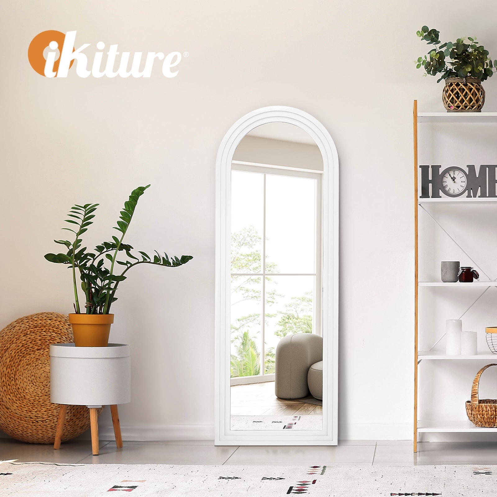 Oikiture Full Length Arch Mirror 165x60cm White Wood Wall Mounted Home Decor - Sunyee