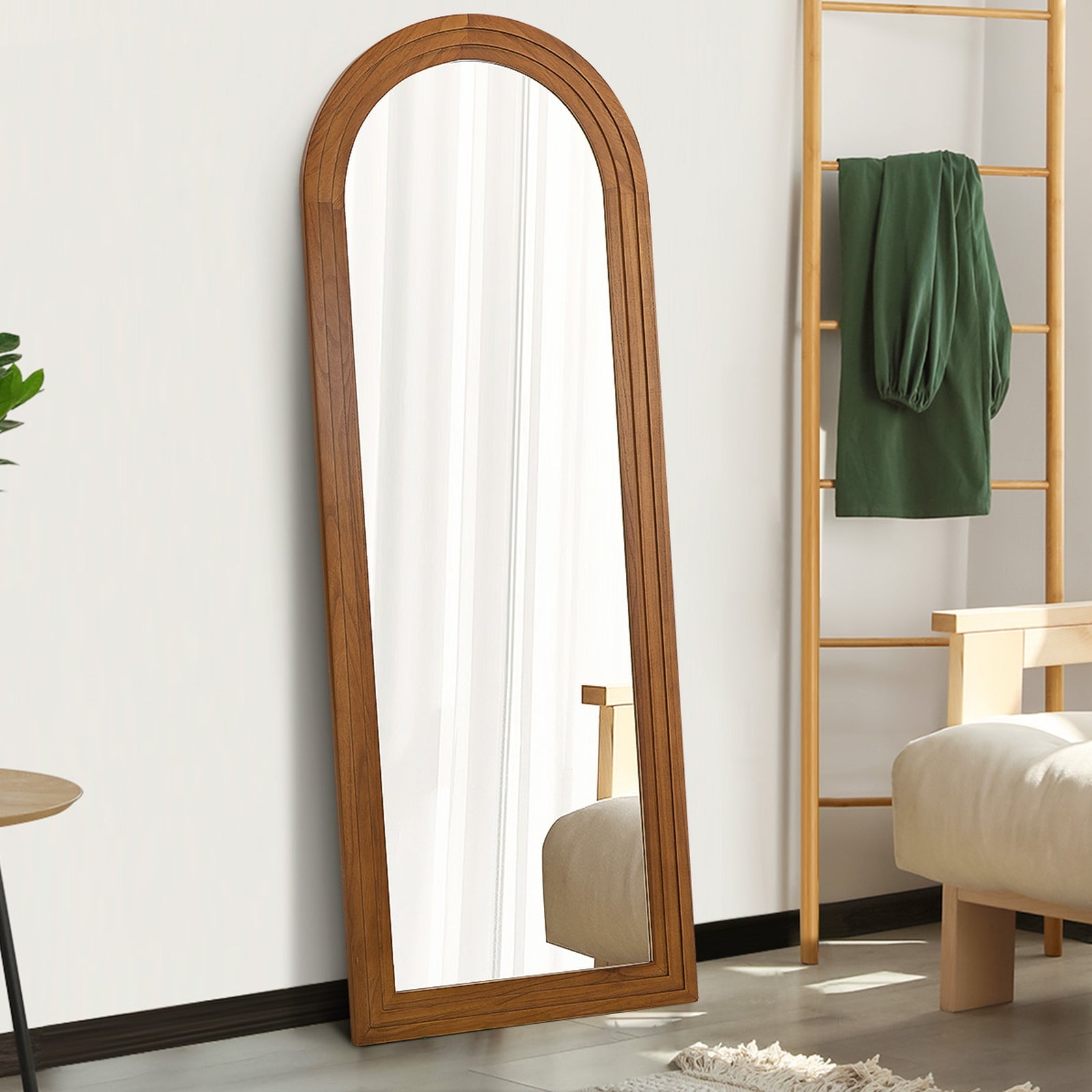 Oikiture Full Length Arch Mirror 165x60cm Brown Wood Wall Mounted Home Decor - Sunyee