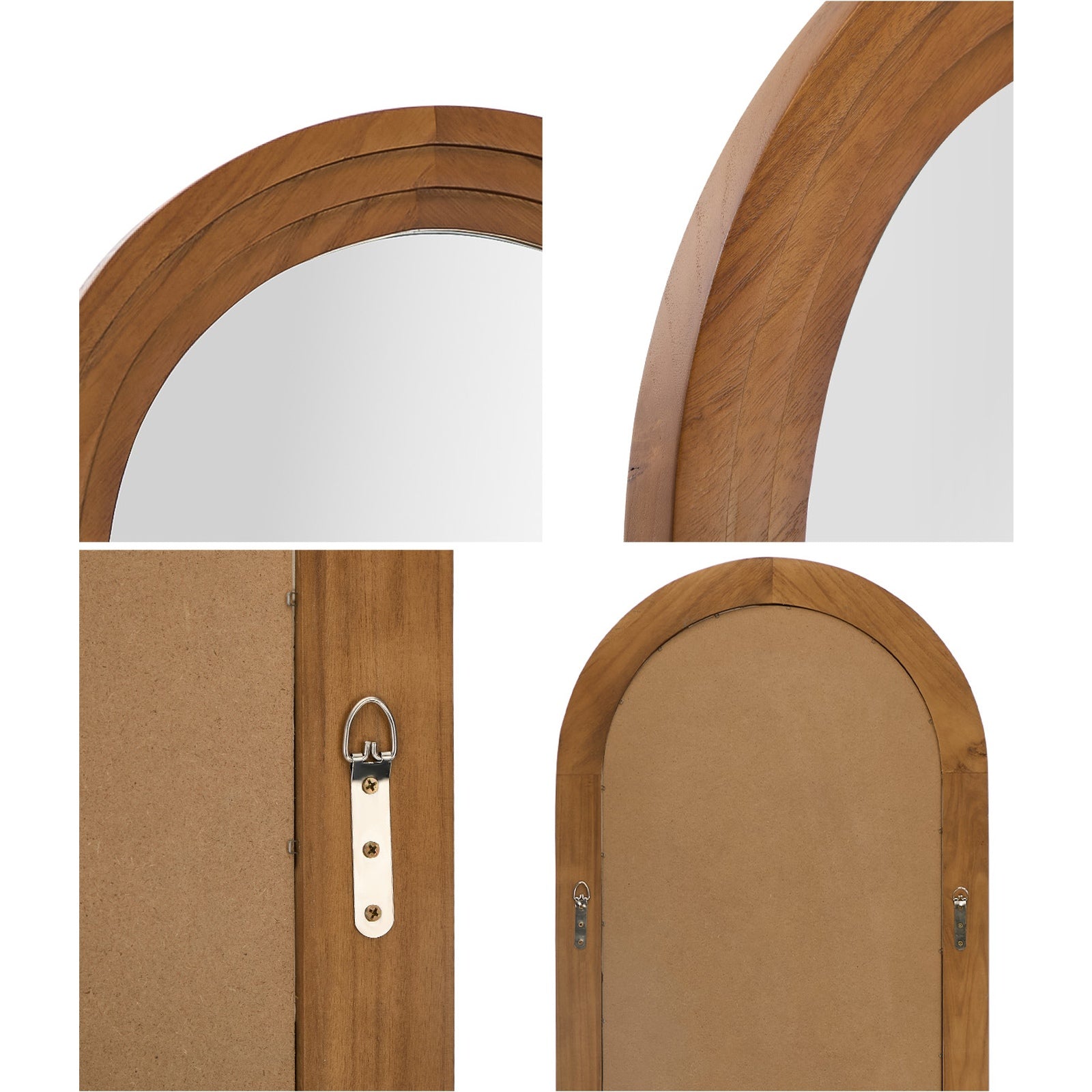 Oikiture Full Length Arch Mirror 165x60cm Brown Wood Wall Mounted Home Decor - Sunyee