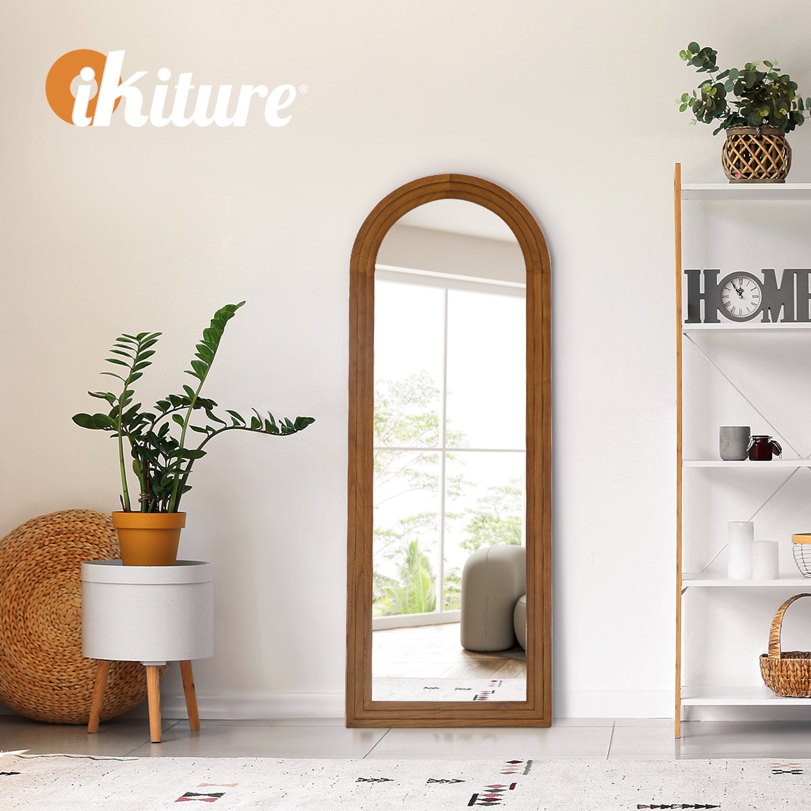 Oikiture Full Length Arch Mirror 165x60cm Brown Wood Wall Mounted Home Decor - Sunyee
