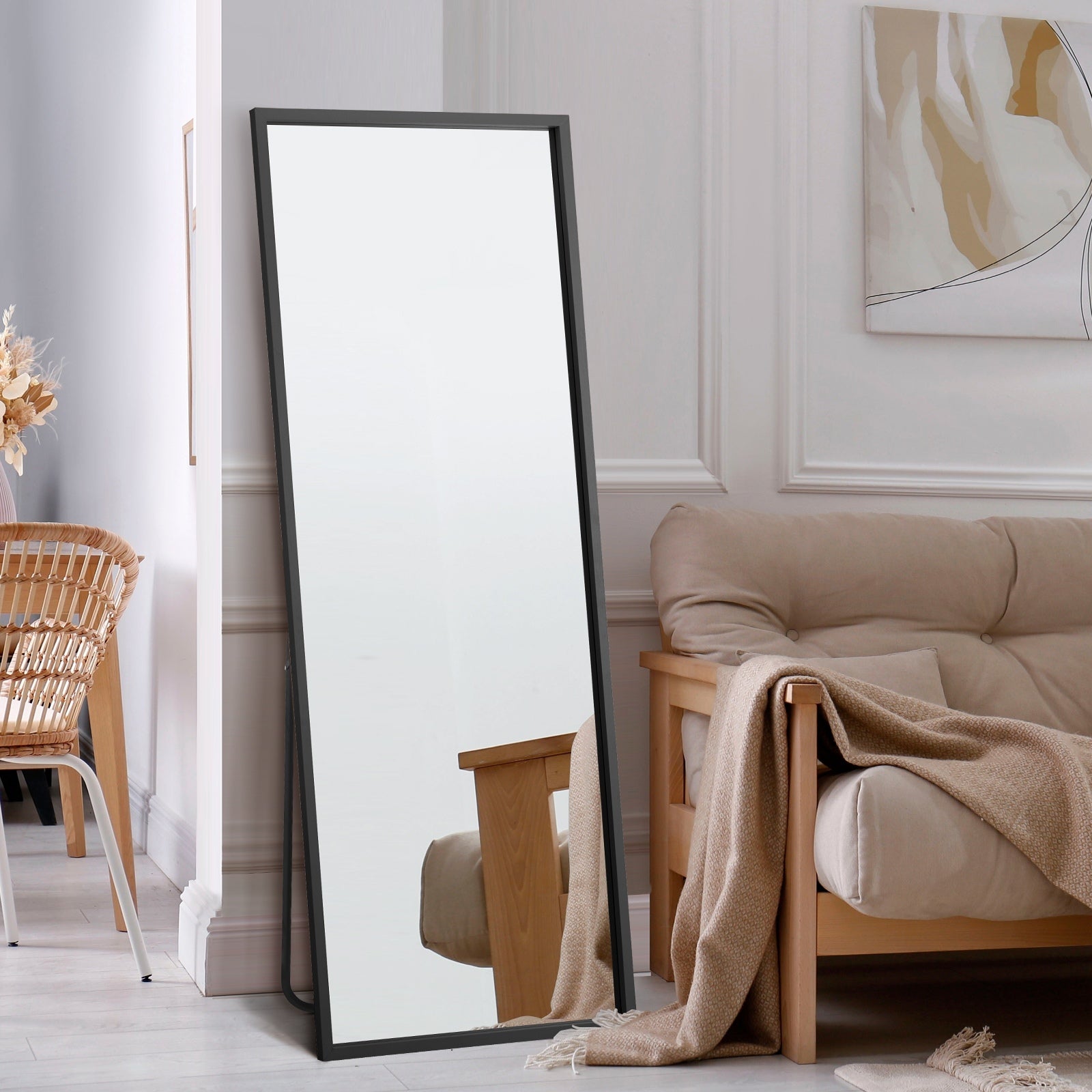 Oikiture Wooden Full Length Mirror 166x60cm Floor Mirrors Free Standing Black - Sunyee