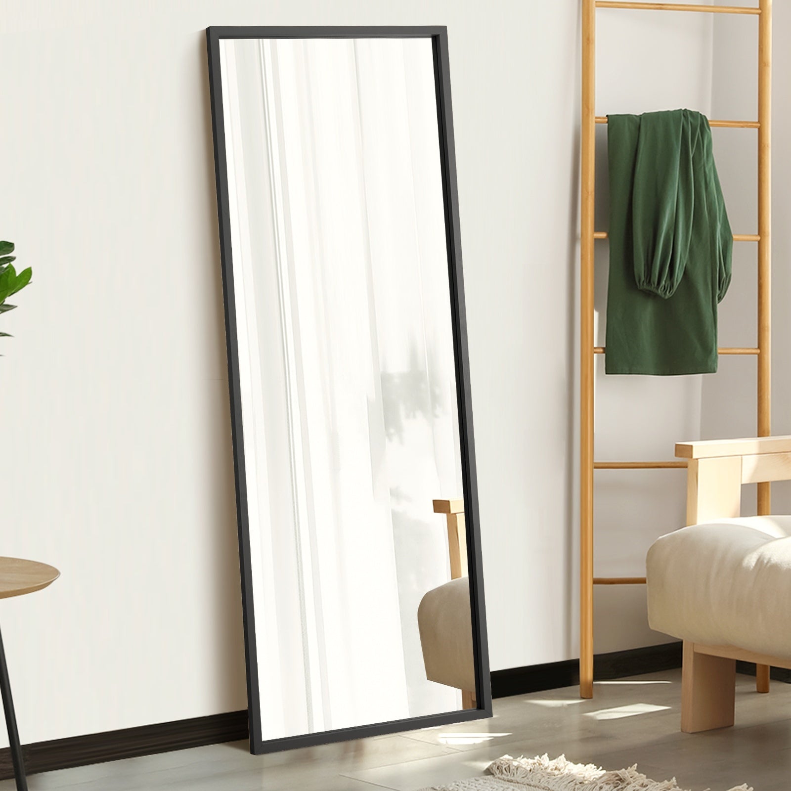 Oikiture Wooden Full Length Mirror 166x60cm Floor Mirrors Free Standing Black - Sunyee