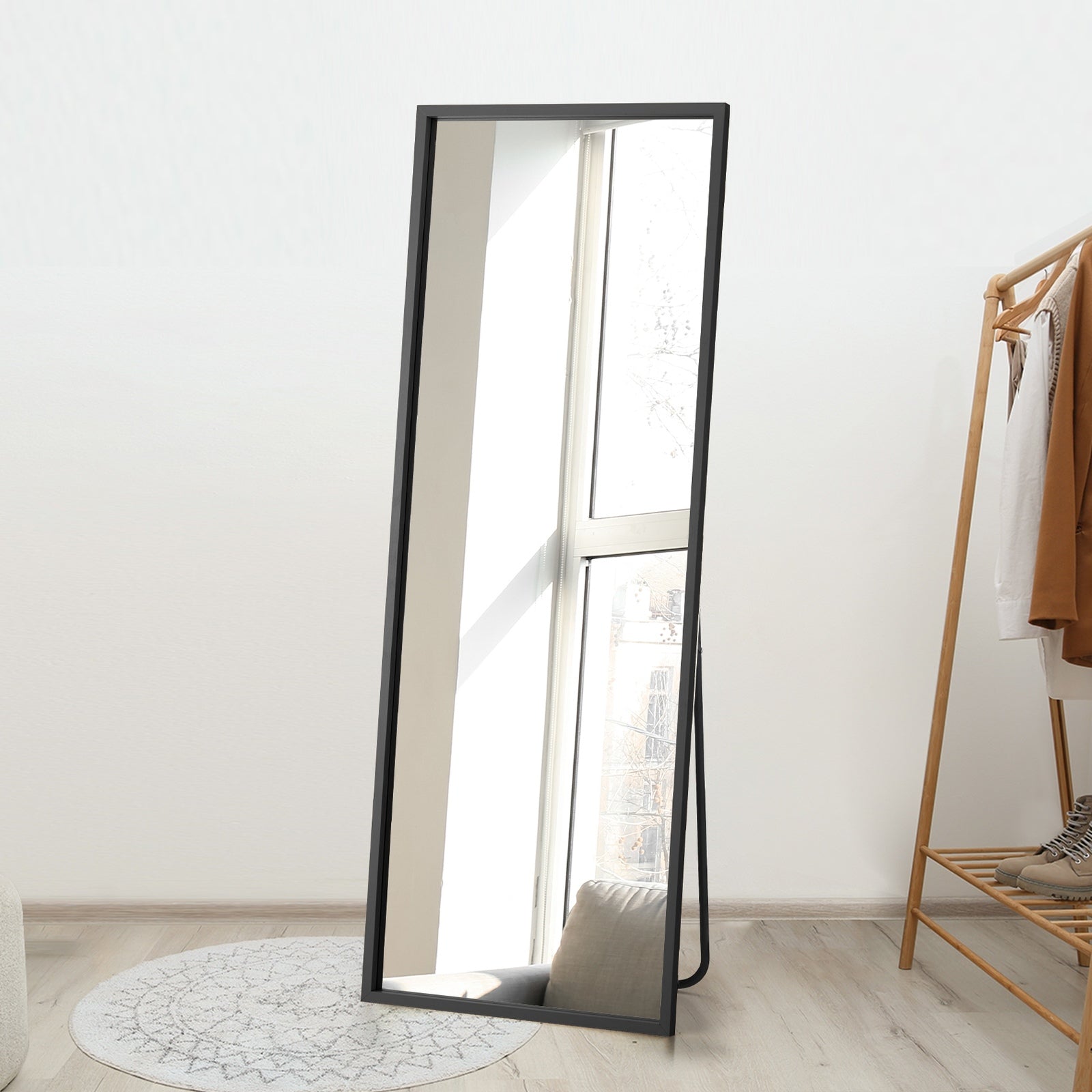 Oikiture Wooden Full Length Mirror 166x60cm Floor Mirrors Free Standing Black - Sunyee