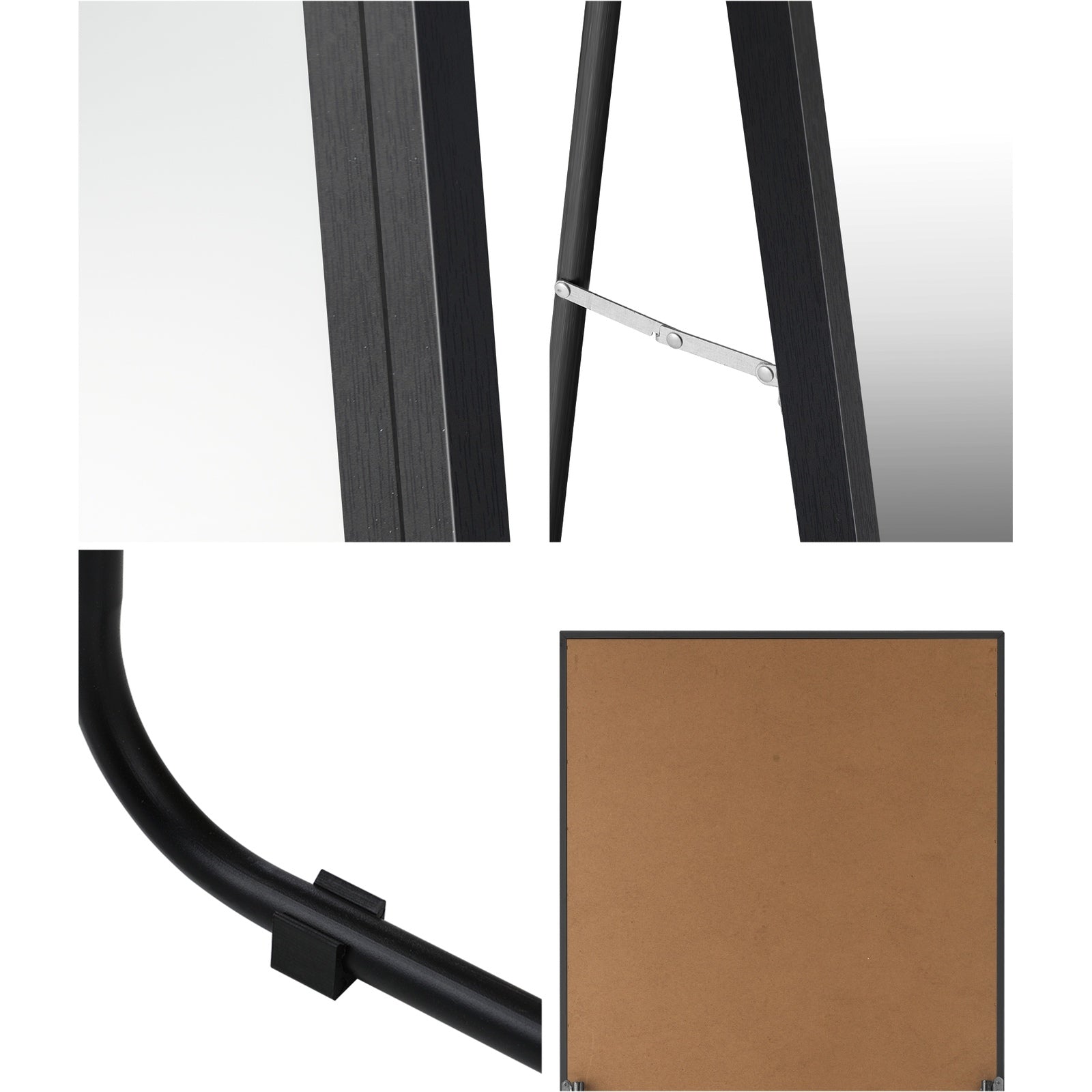 Oikiture Wooden Full Length Mirror 166x60cm Floor Mirrors Free Standing Black - Sunyee