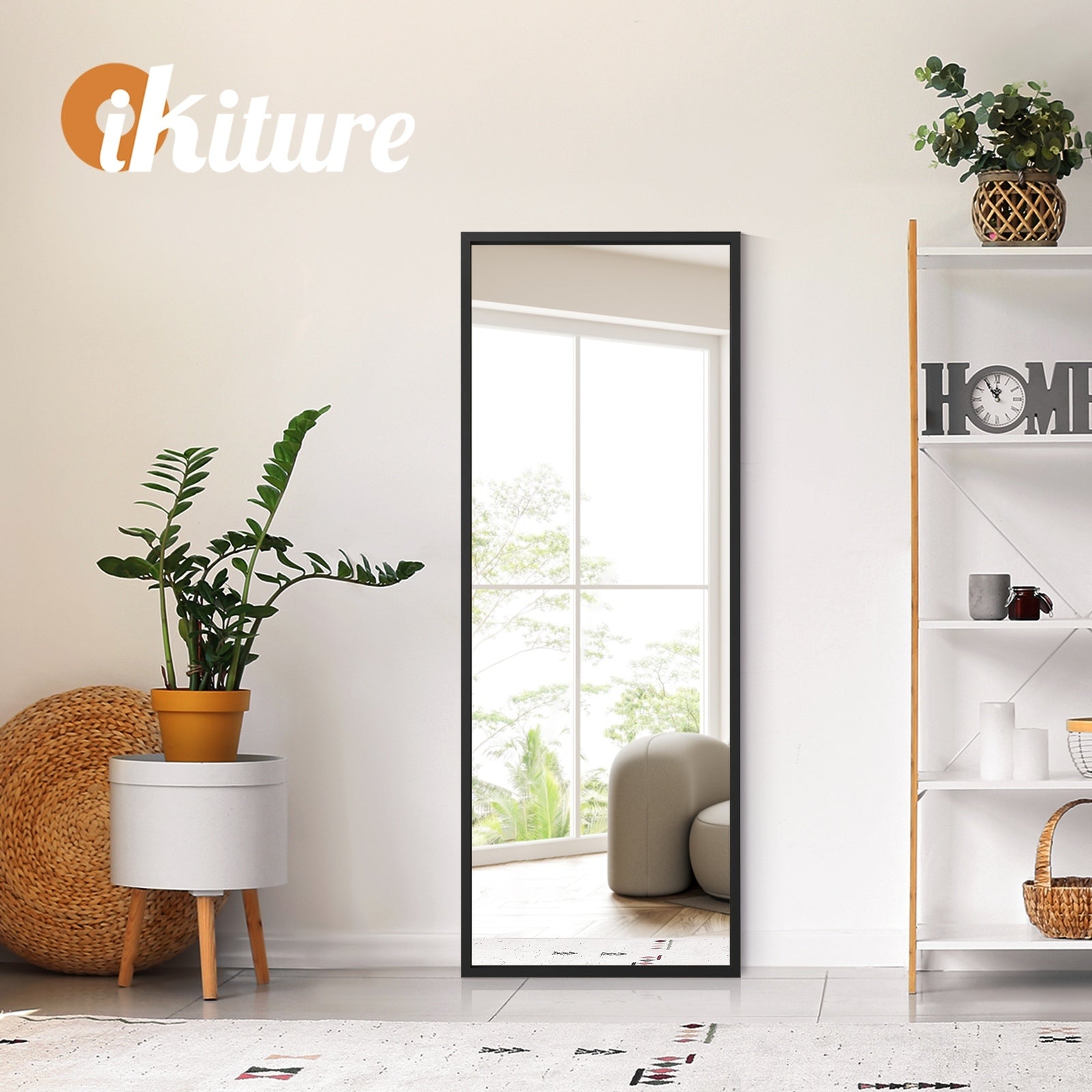 Oikiture Wooden Full Length Mirror 166x60cm Floor Mirrors Free Standing Black - Sunyee