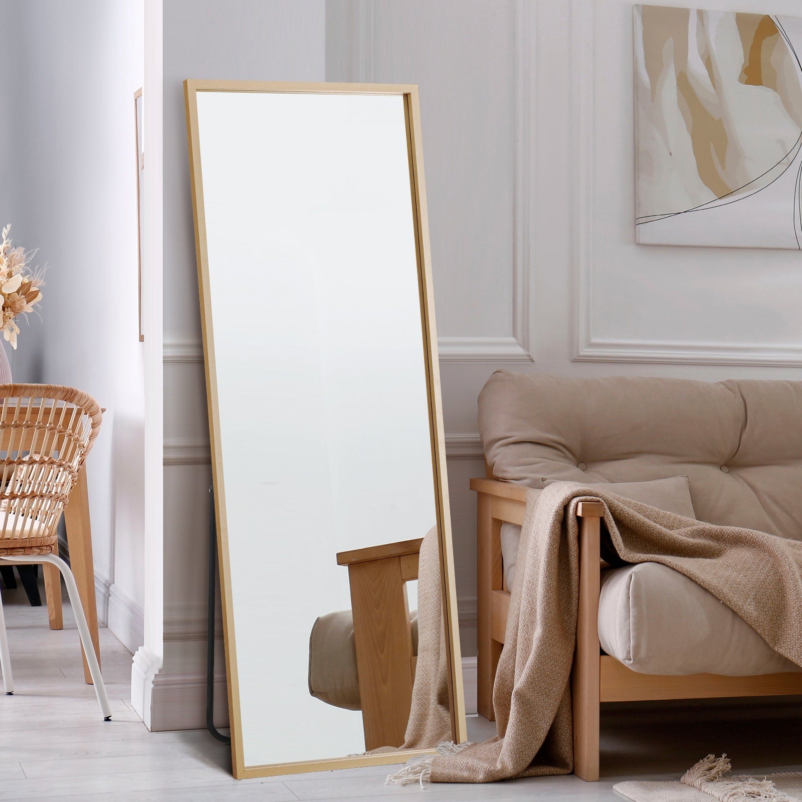 Oikiture Wood Full Length Mirror Rectangle Floor Mirrors Free Standing 166x60cm - Sunyee